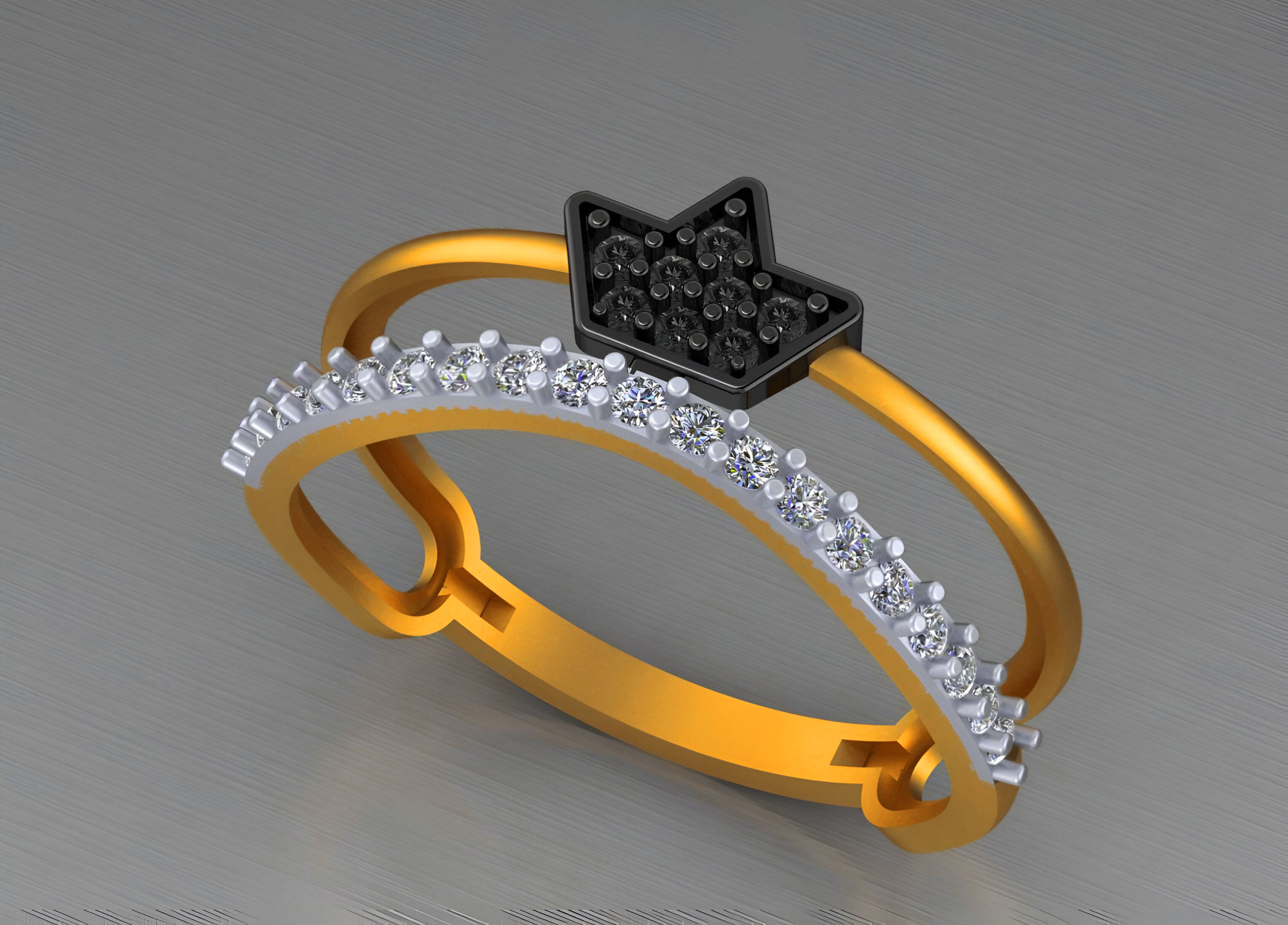 Crown Light weight italian diamond ring 3dm stl renders details 3D print model_2