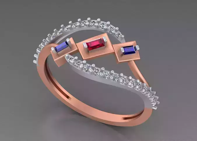 Light weight italian diamond ring 3dm stl renders details