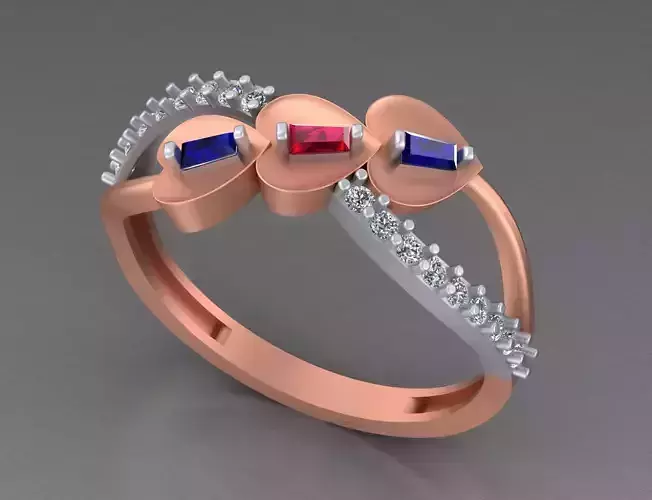 Tri Heart Light weight italian diamond ring 3dm stl renders 