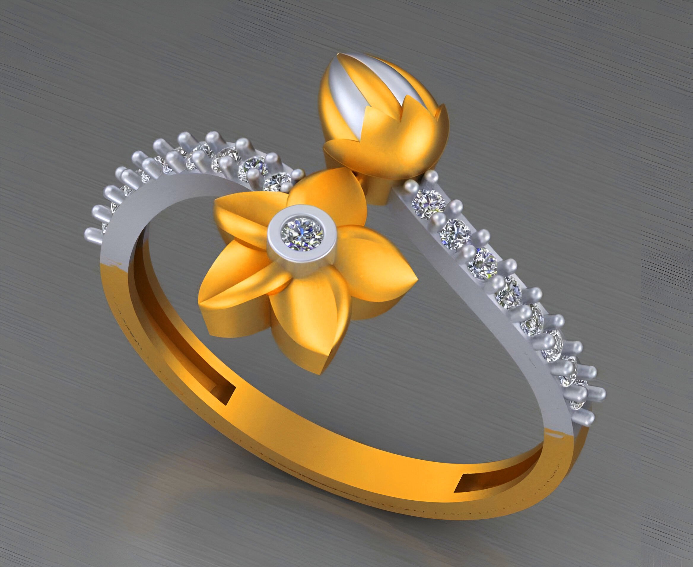 Lotus Flower Light weight italian diamond ring 3dm stl renders 3D print model_2
