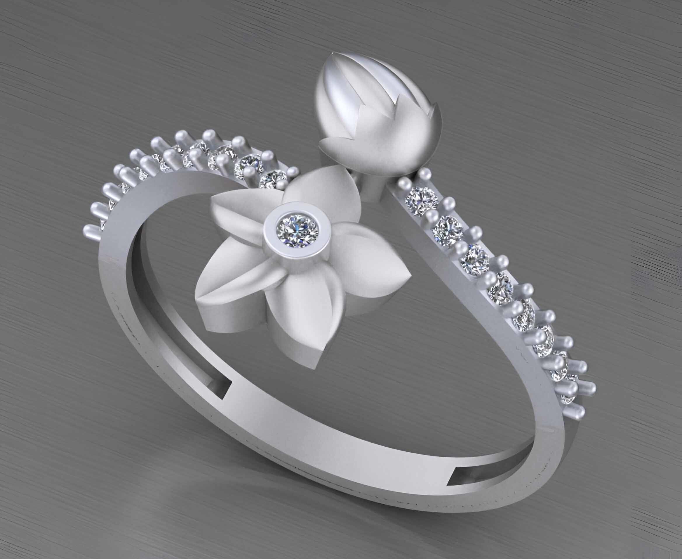 Lotus Flower Light weight italian diamond ring 3dm stl renders 3D print model_3