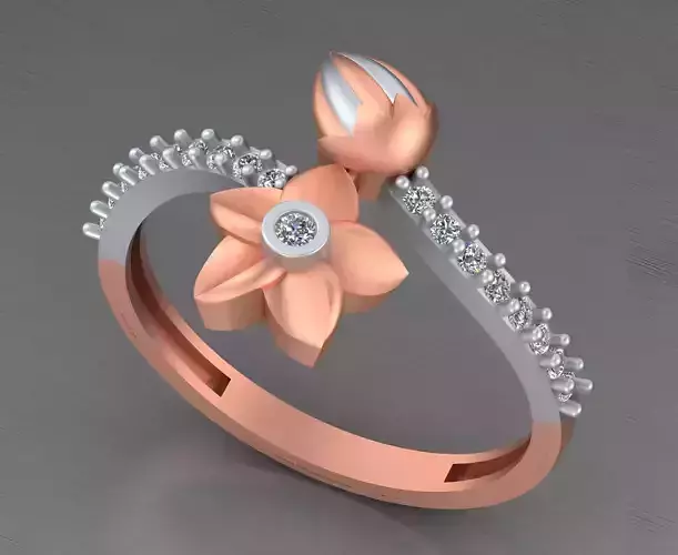 Lotus Flower Light weight italian diamond ring 3dm stl renders