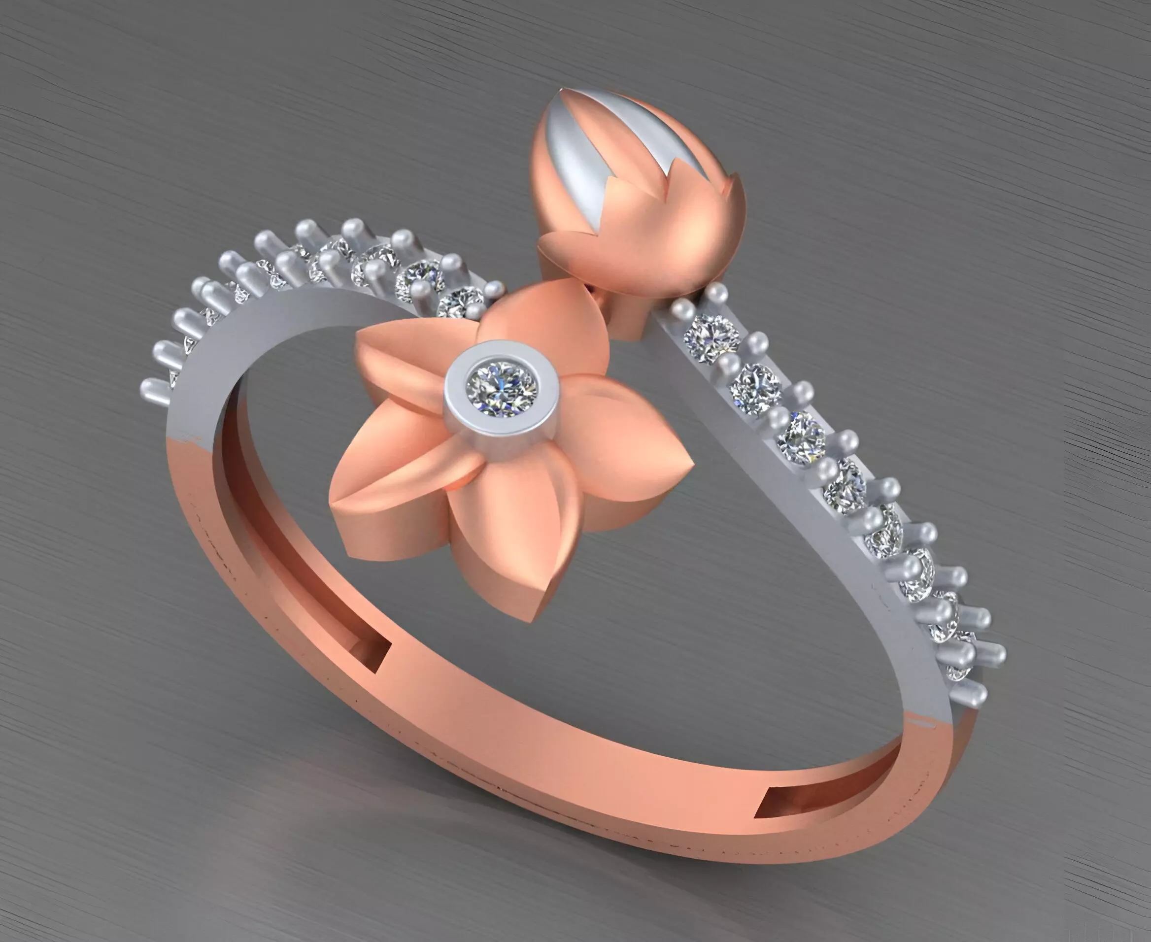 Lotus Flower Light weight italian diamond ring 3dm stl renders 3D print model_0