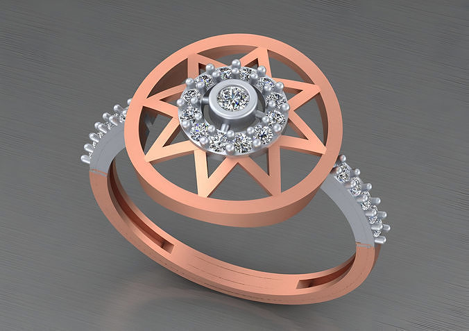 Light weight italian diamond star  ring 3dm stl renders details 3D print model