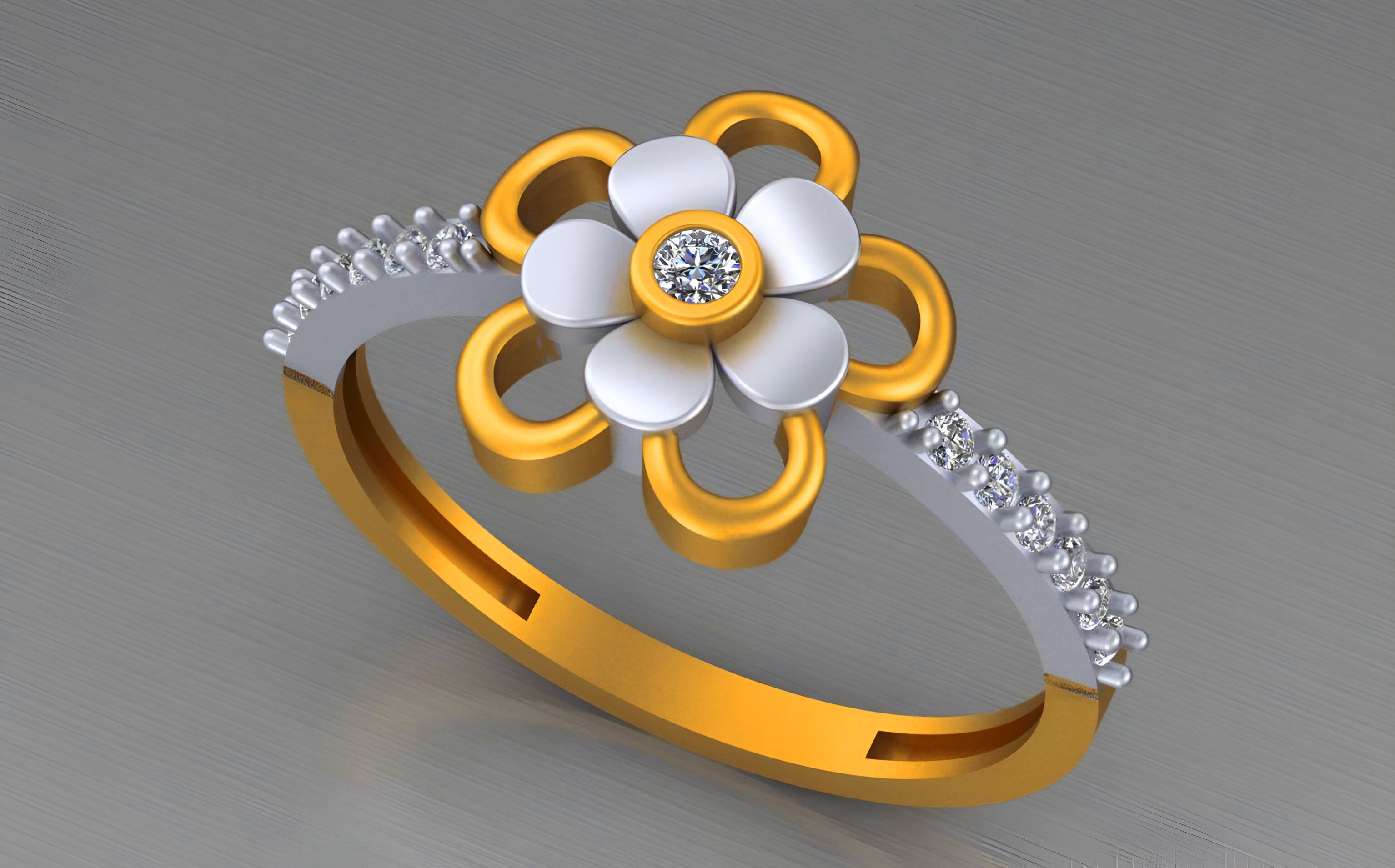 Flower Light weight italian diamond ring 3dm stl renders details 3D print model_4