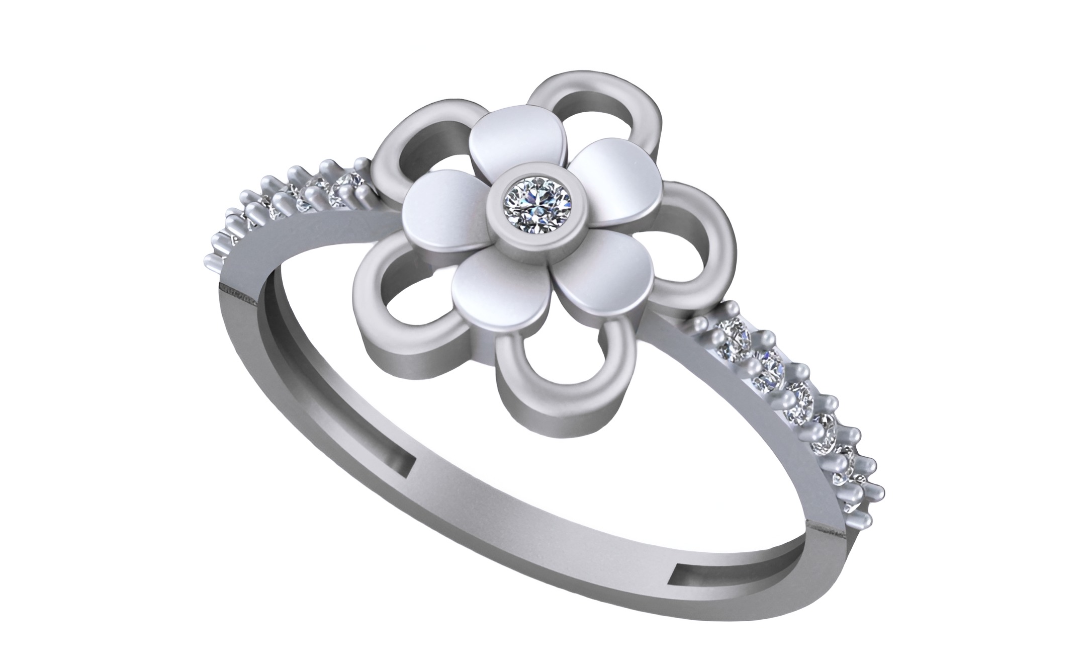 Flower Light weight italian diamond ring 3dm stl renders details 3D print model_3