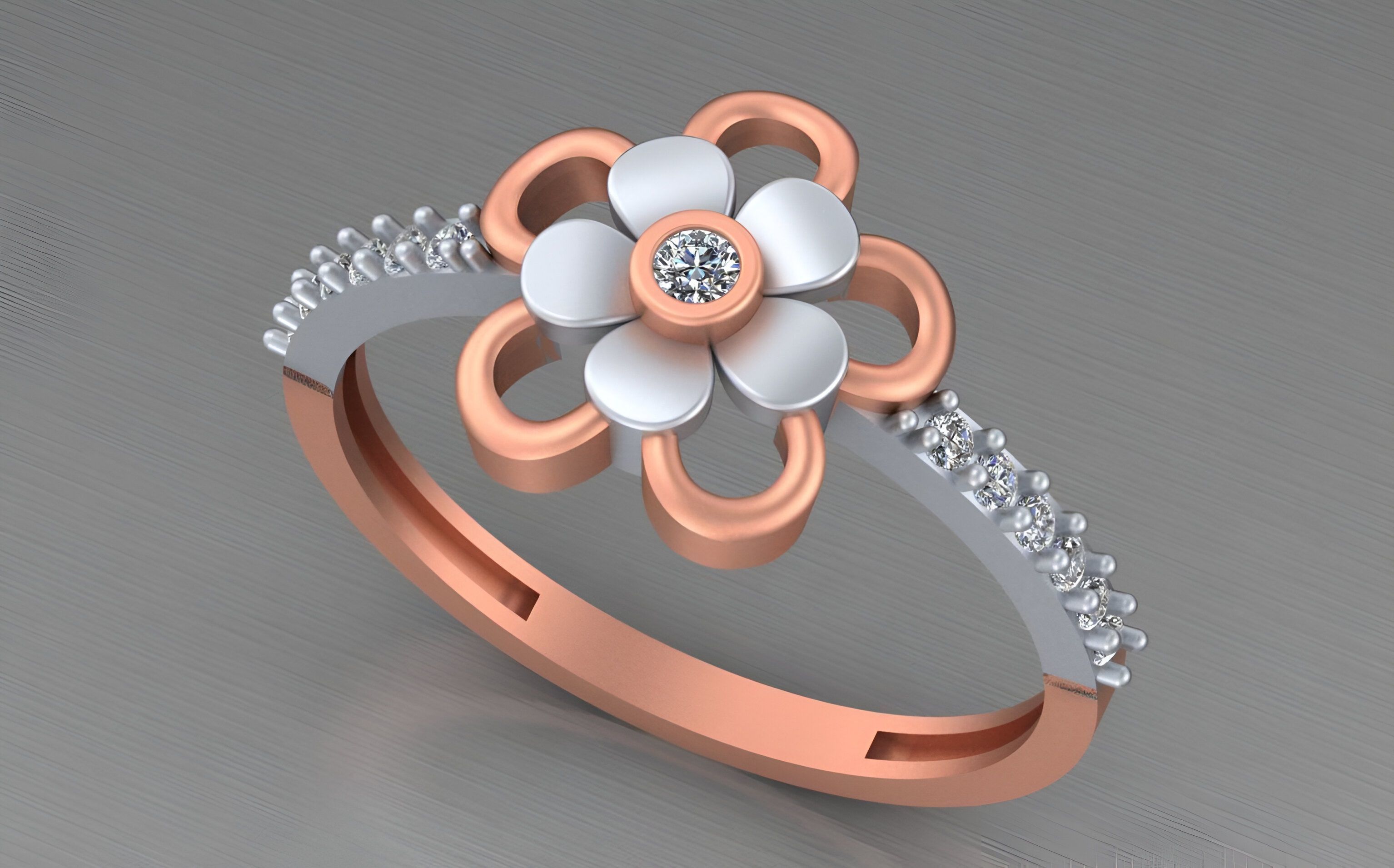 Flower Light weight italian diamond ring 3dm stl renders details 3D print model_7