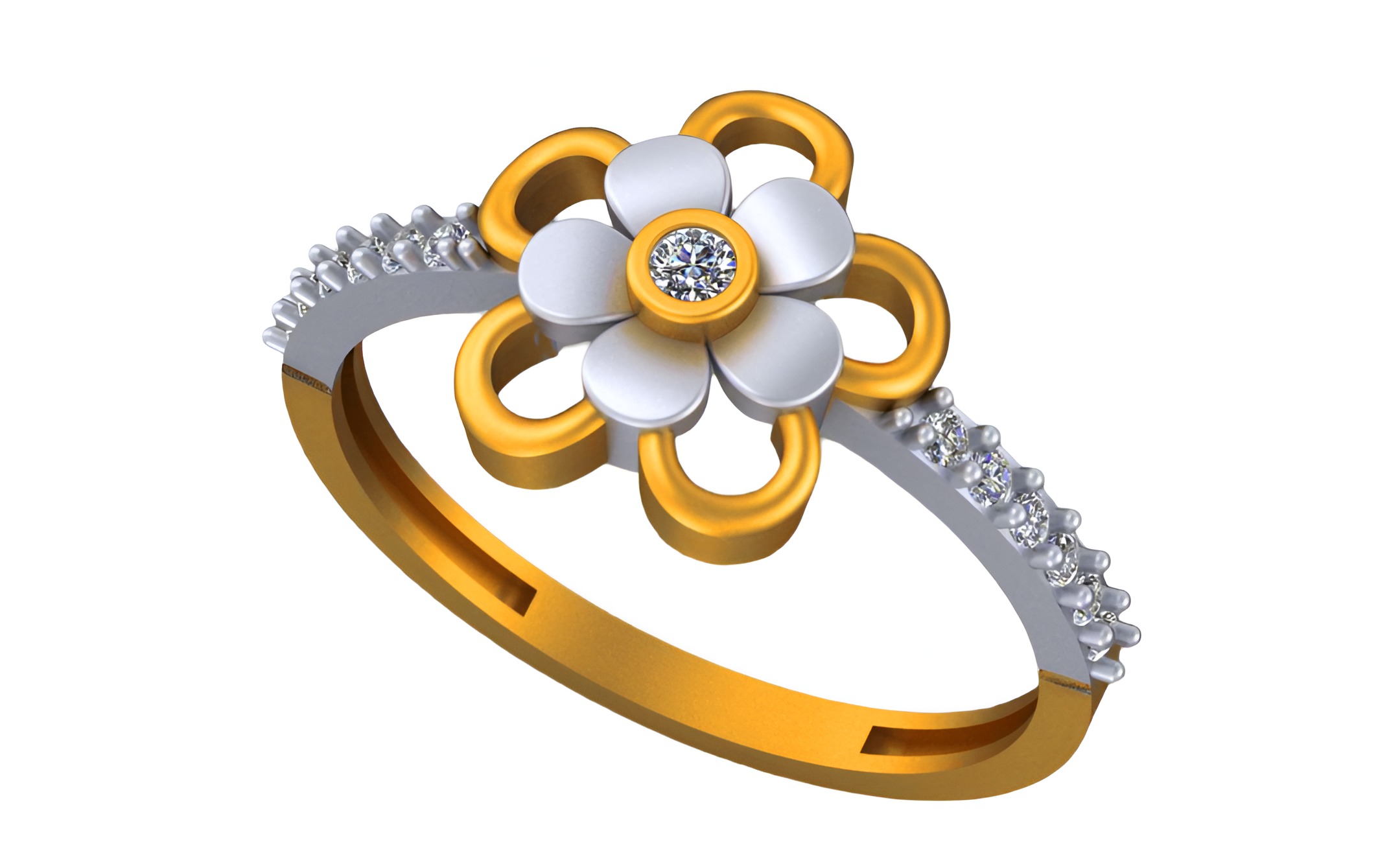 Flower Light weight italian diamond ring 3dm stl renders details 3D print model_5