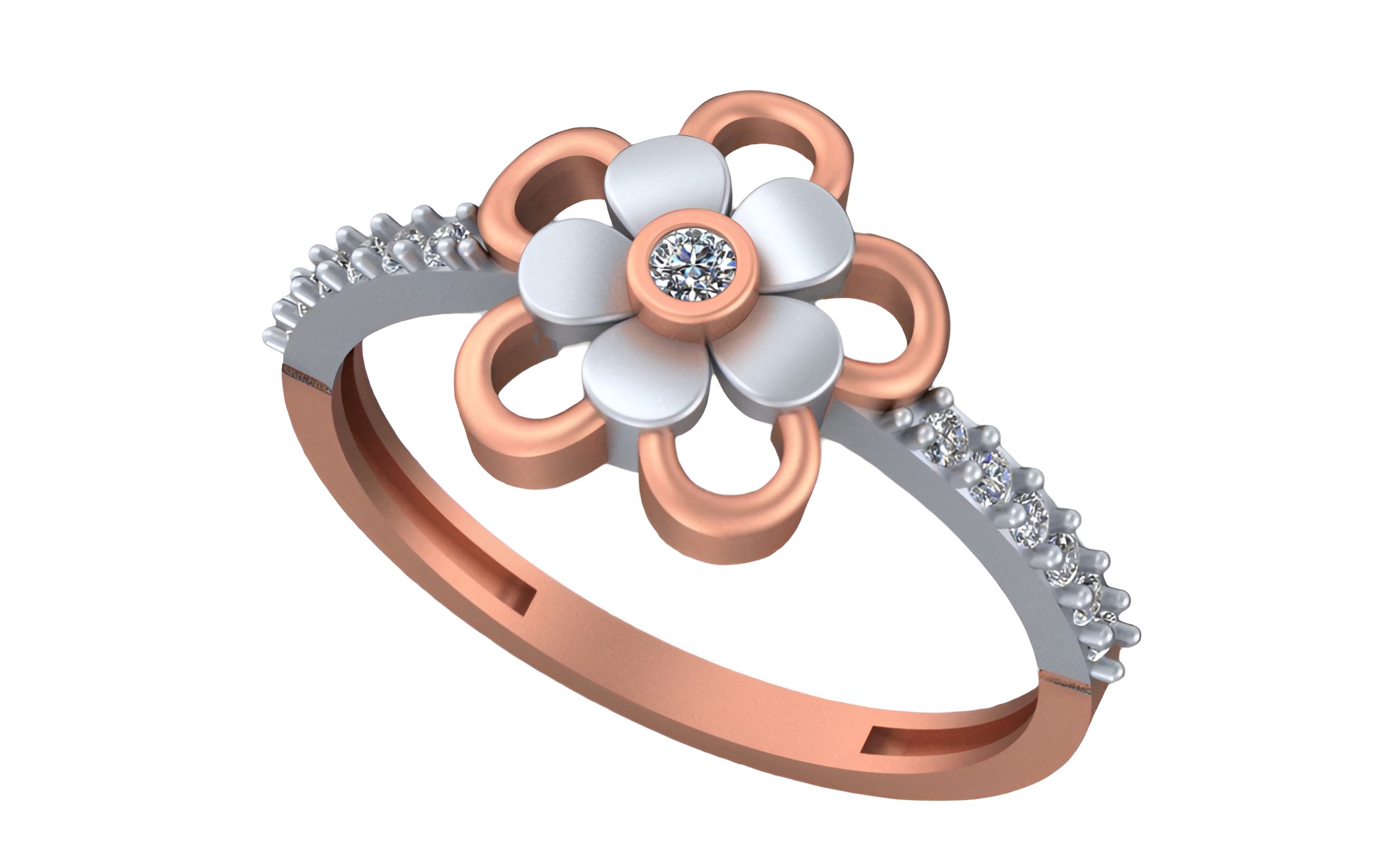 Flower Light weight italian diamond ring 3dm stl renders details 3D print model_6