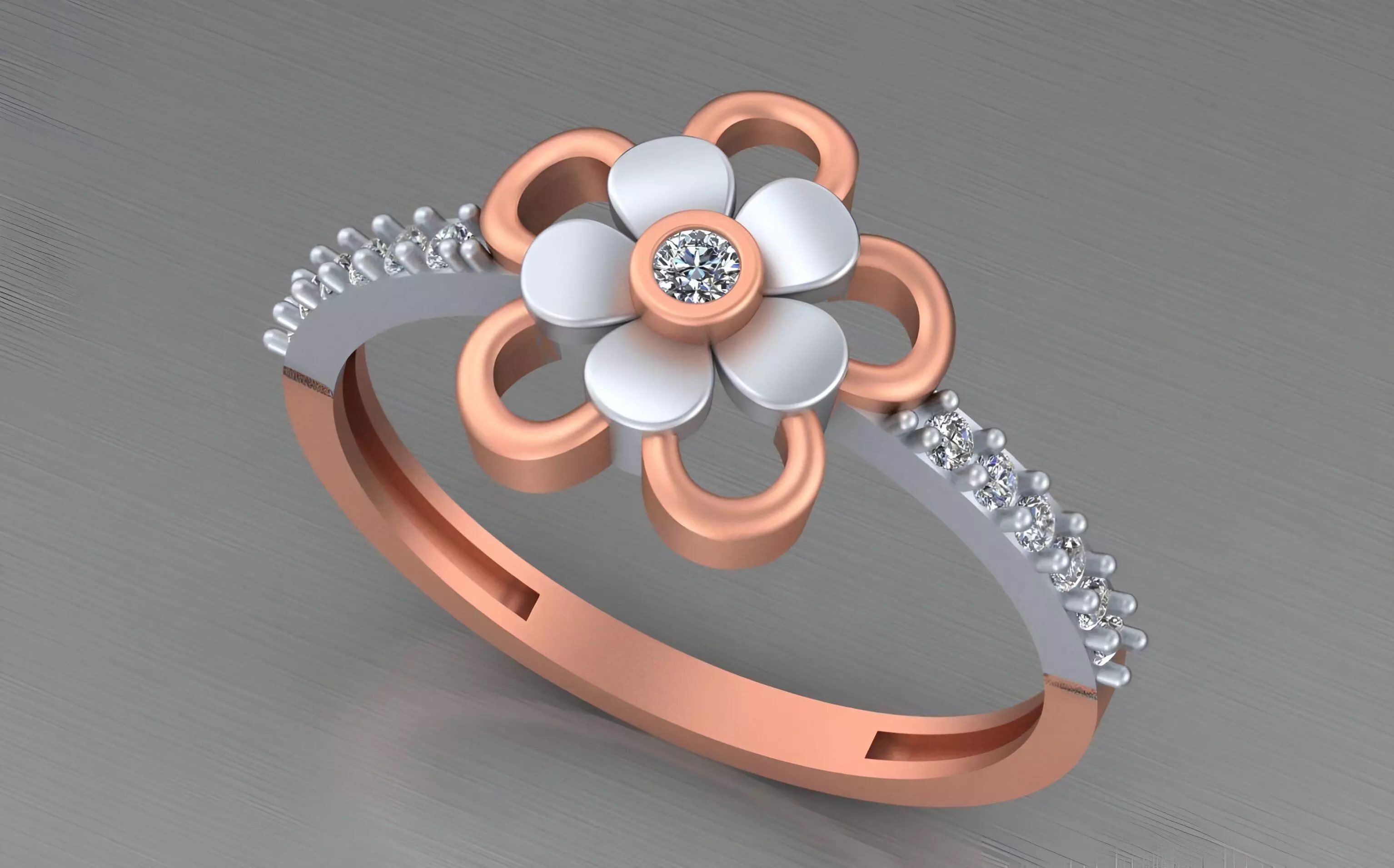 Flower Light weight italian diamond ring 3dm stl renders details 3D print model_0
