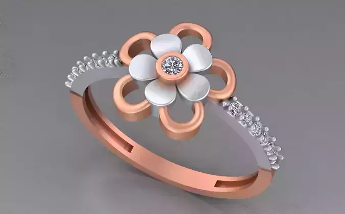 Flower Light weight italian diamond ring 3dm stl renders details