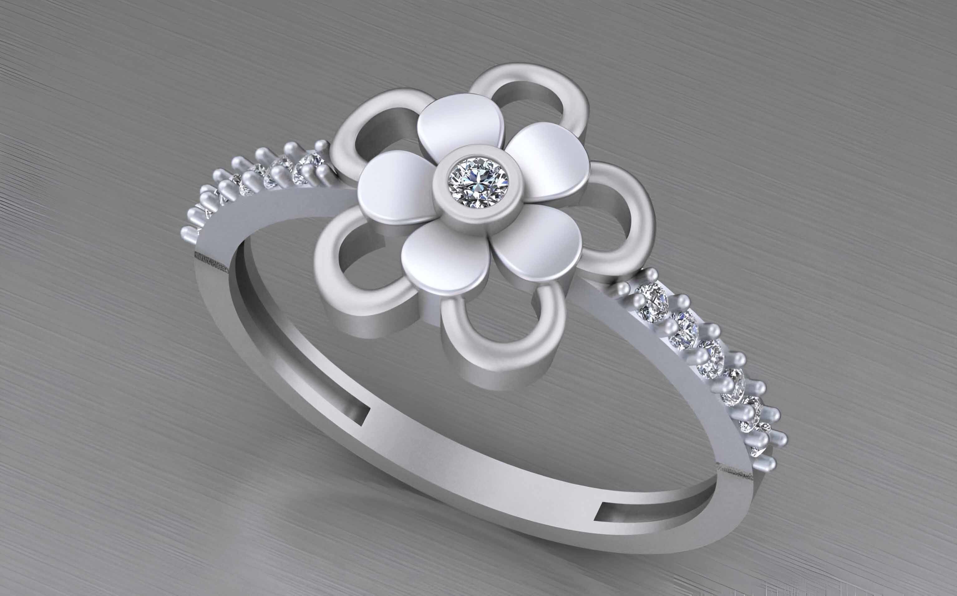 Flower Light weight italian diamond ring 3dm stl renders details 3D print model_2
