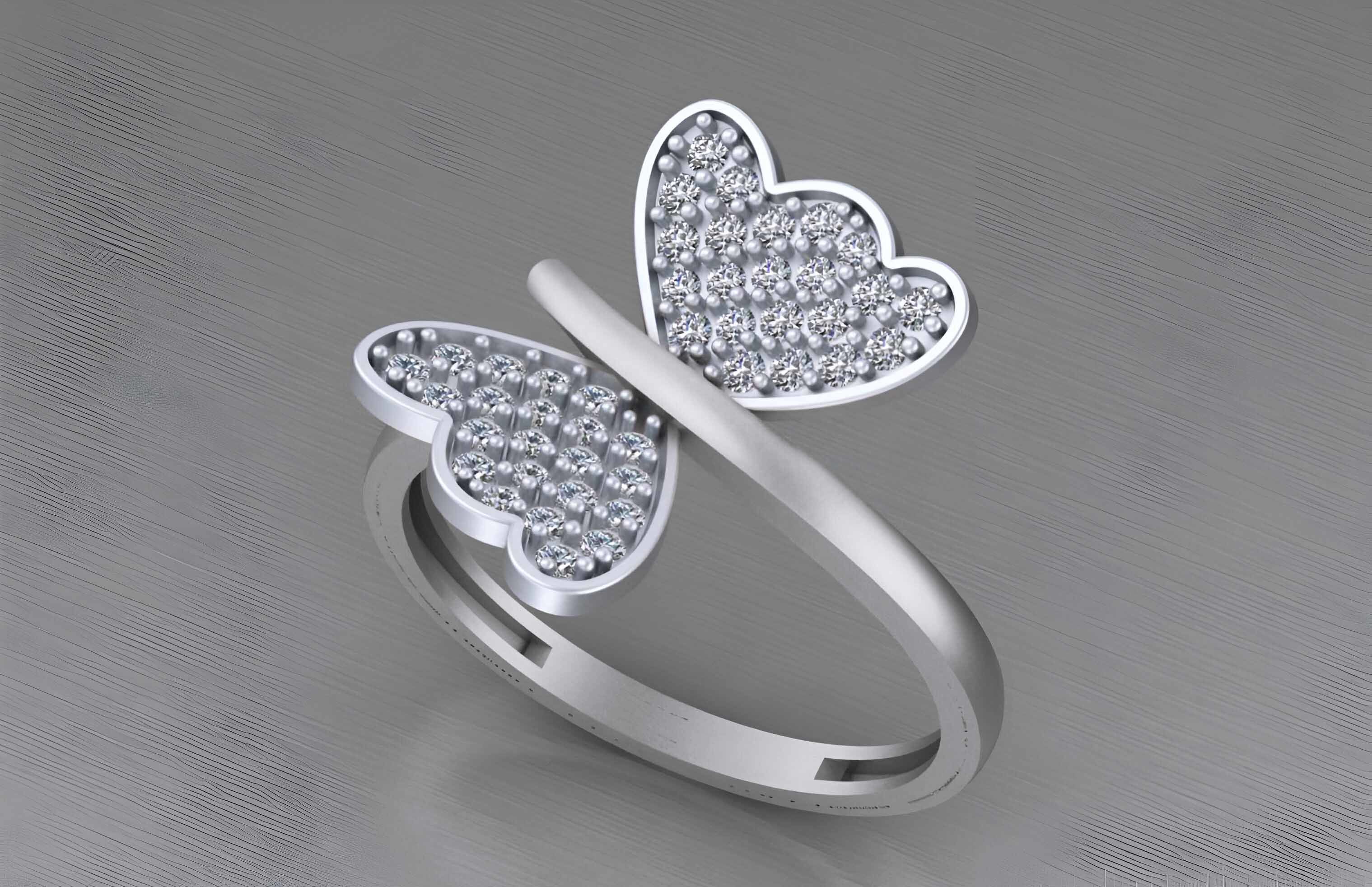 Butterfly Light weight italian diamond ring 3dm stl renders 3D print model_3