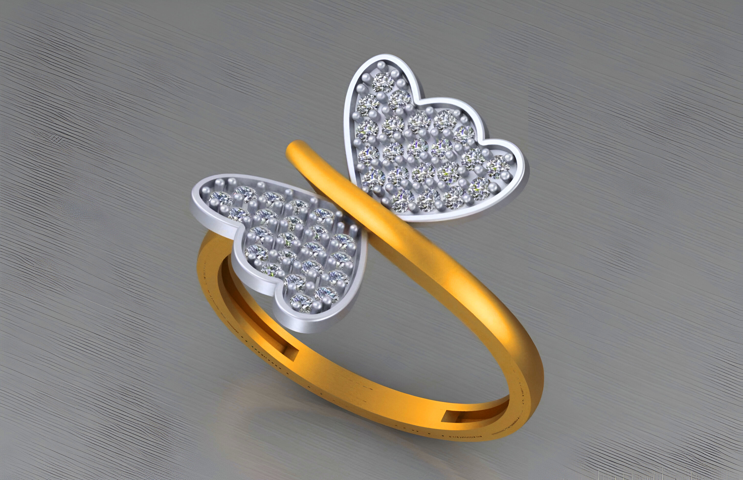 Butterfly Light weight italian diamond ring 3dm stl renders 3D print model_2