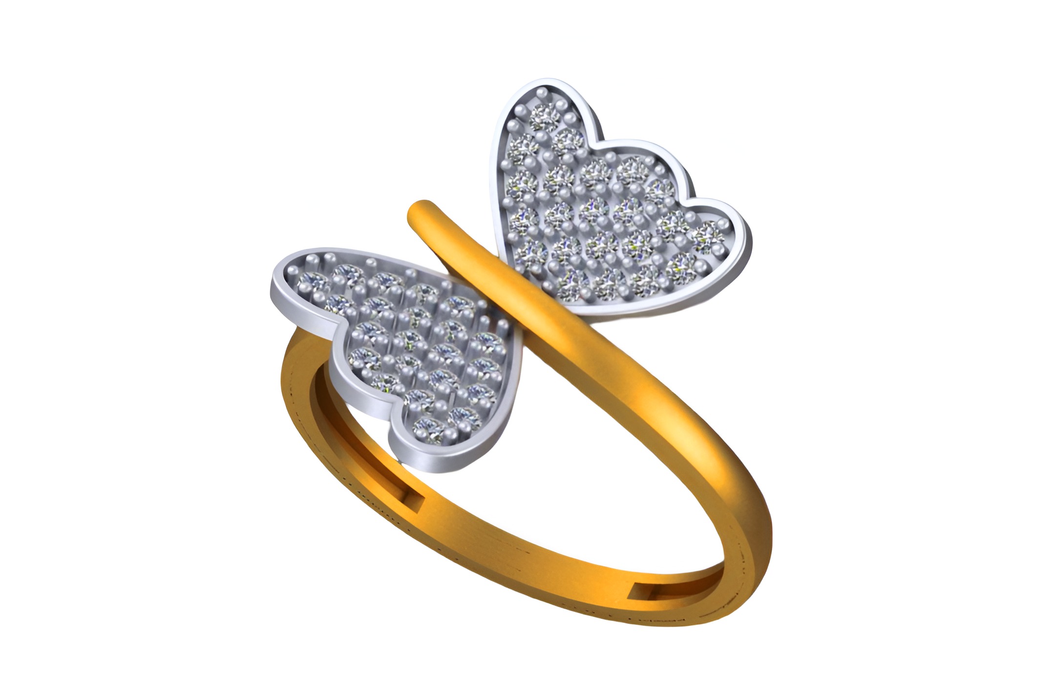 Butterfly Light weight italian diamond ring 3dm stl renders 3D print model_5