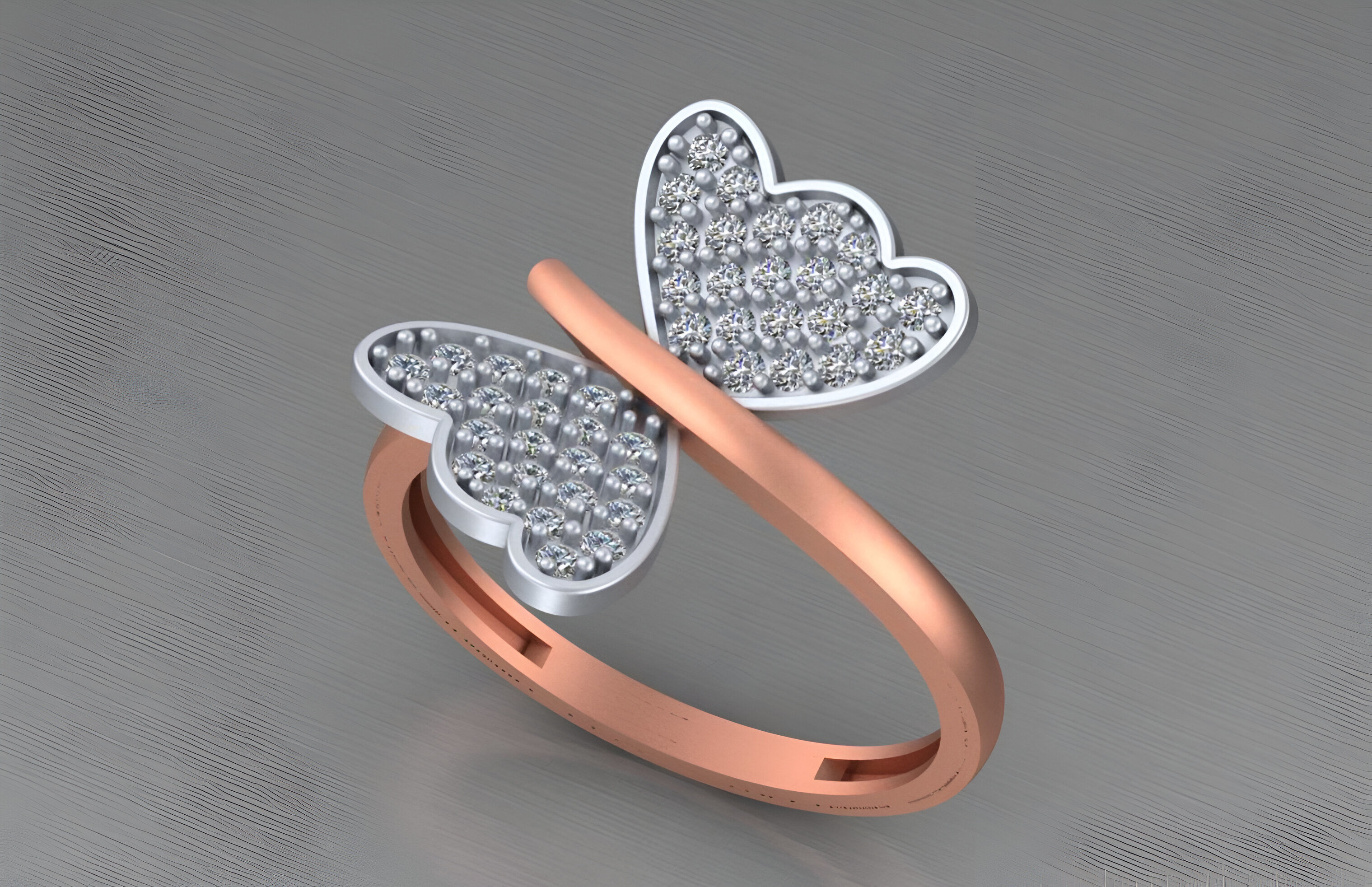 Butterfly Light weight italian diamond ring 3dm stl renders 3D print model_4