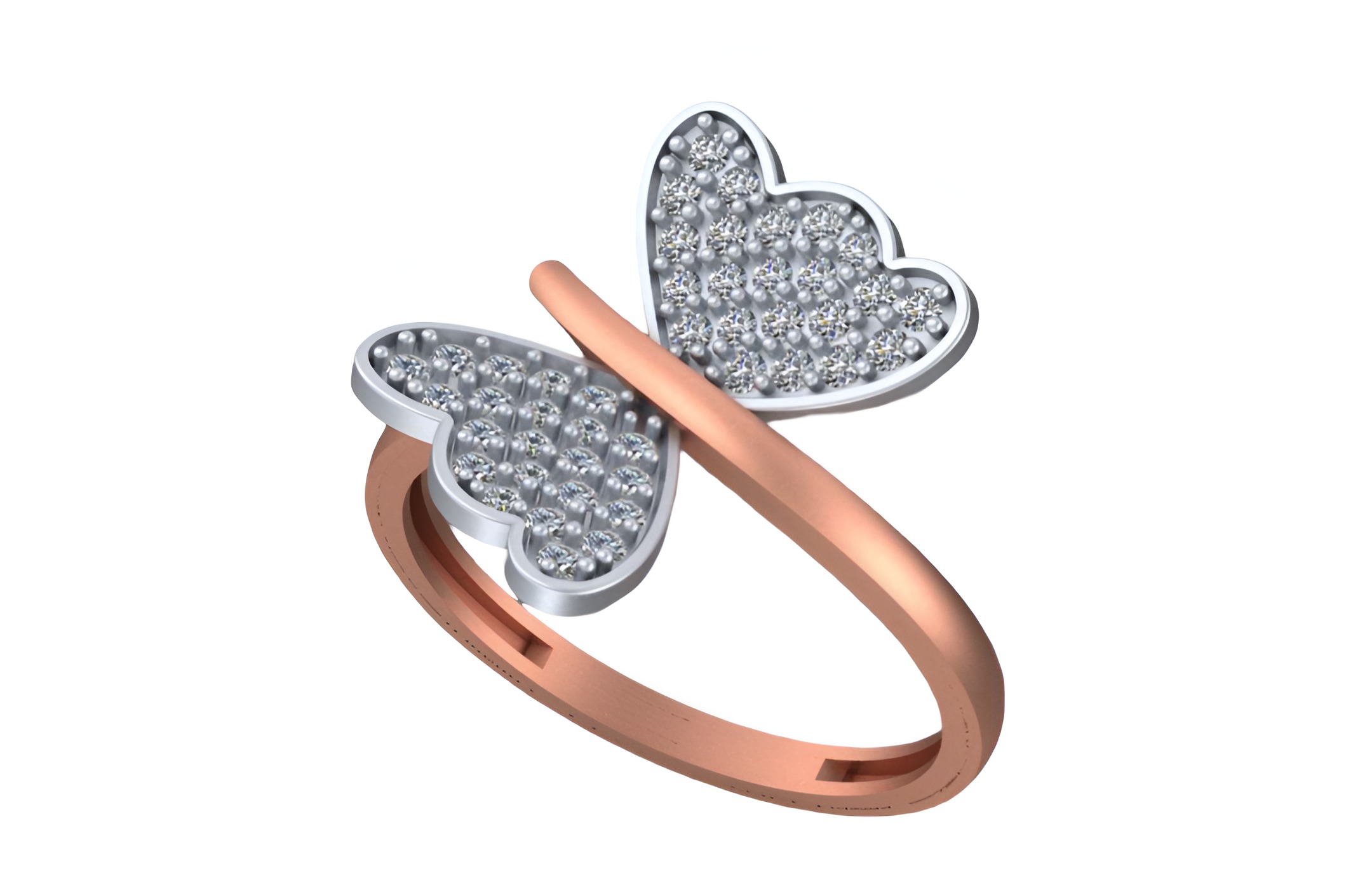 Butterfly Light weight italian diamond ring 3dm stl renders 3D print model_6