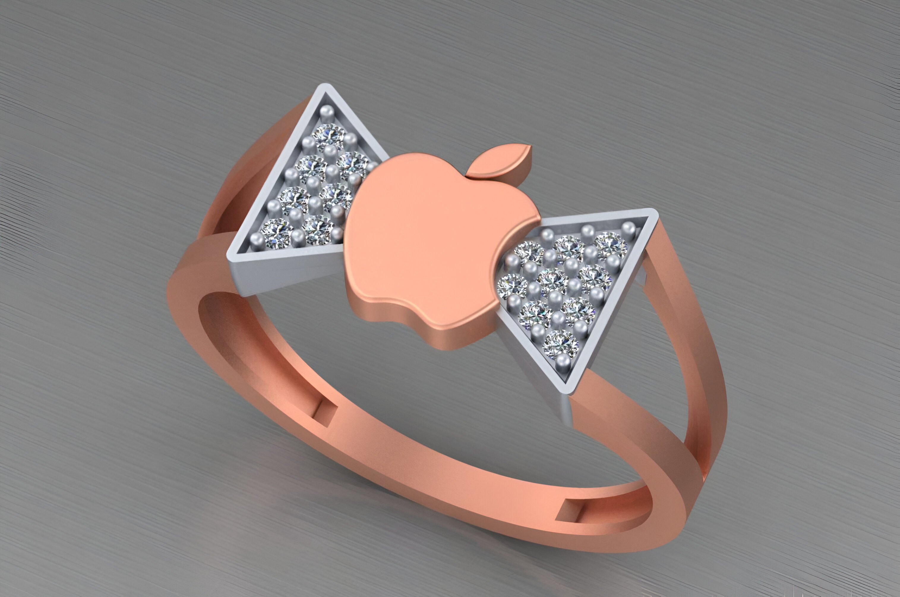 Apple Light weight italian diamond ring 3dm stl renders details 3D print model_8