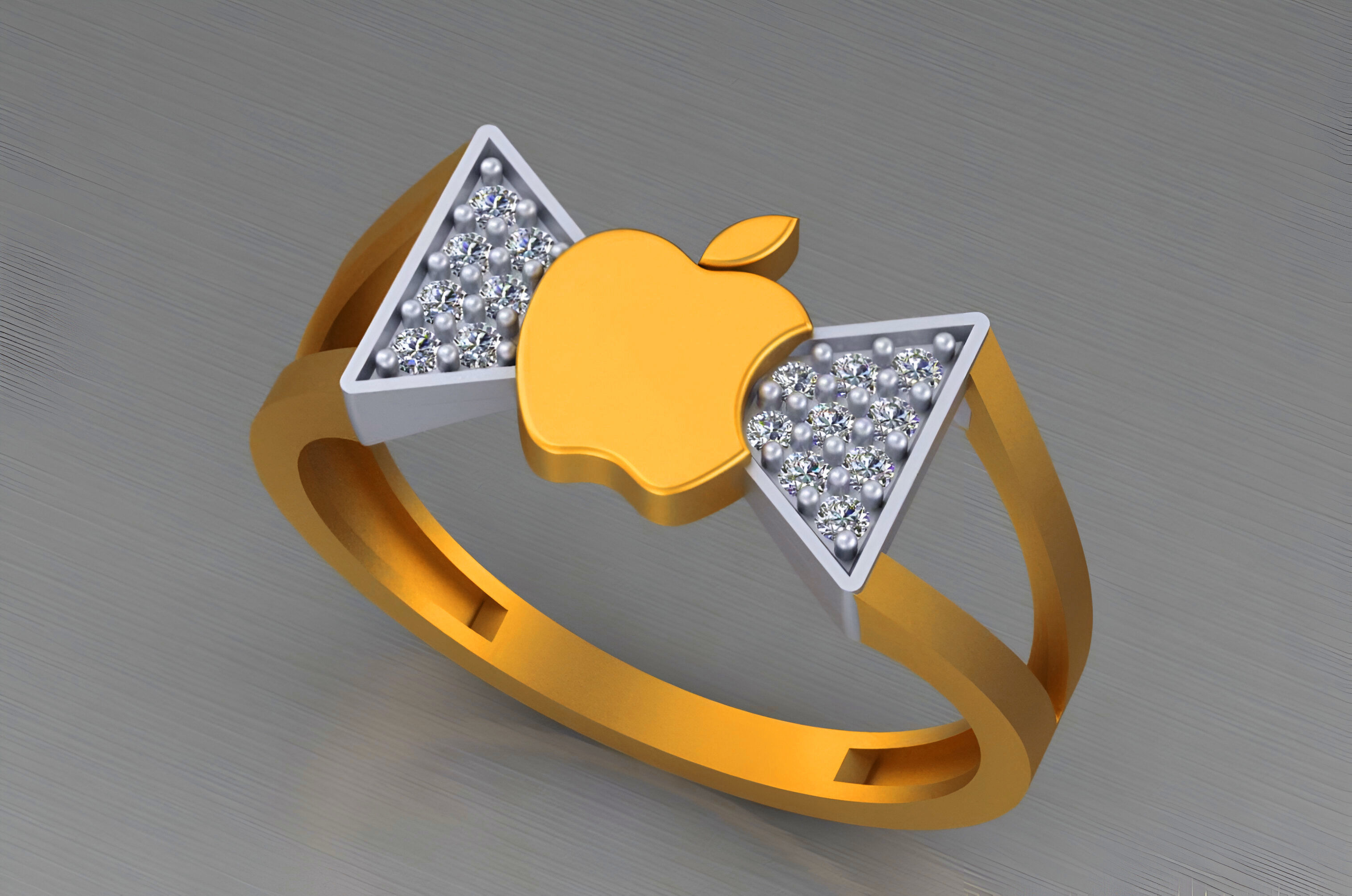 Apple Light weight italian diamond ring 3dm stl renders details 3D print model_7