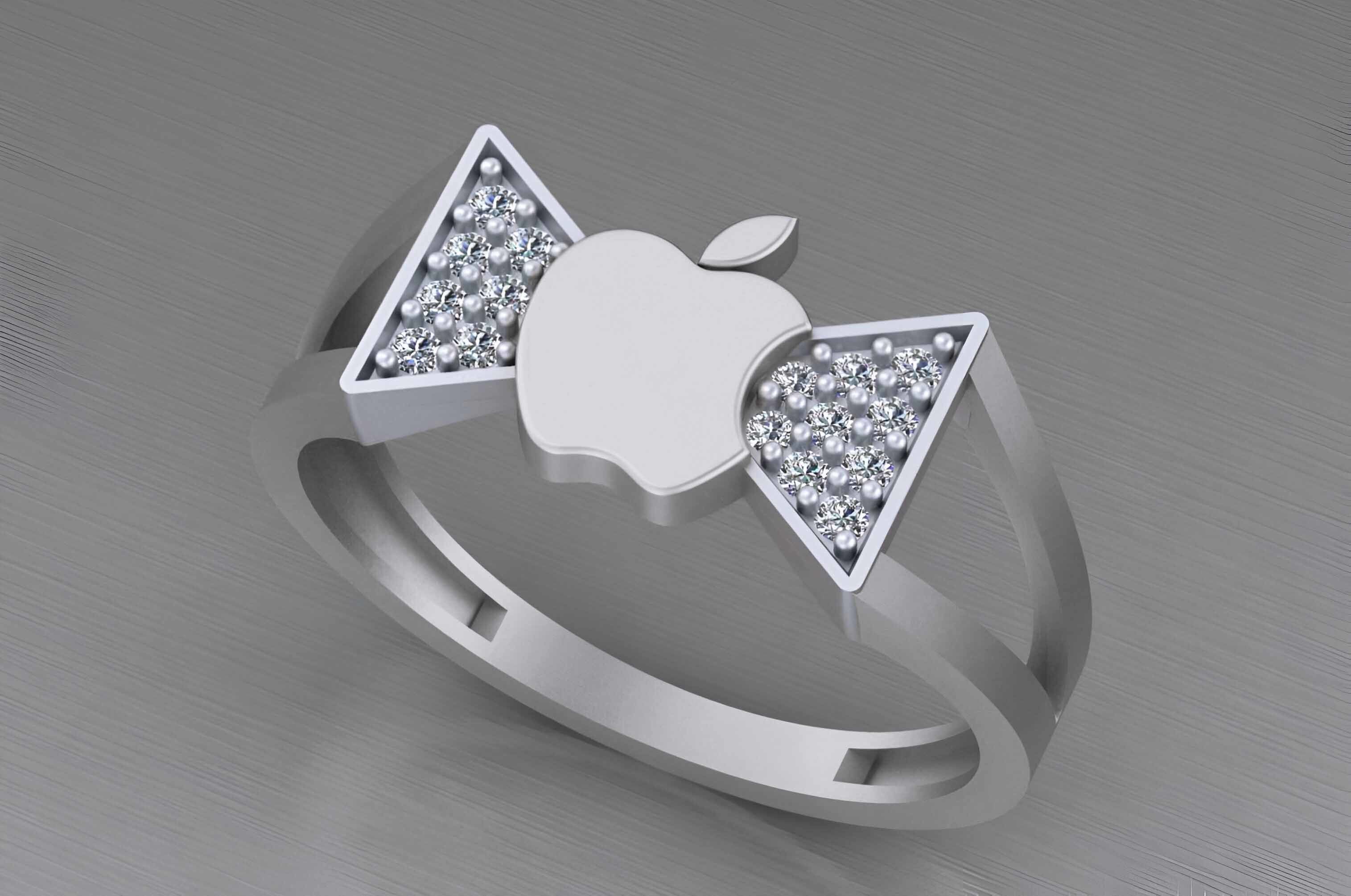 Apple Light weight italian diamond ring 3dm stl renders details 3D print model_6