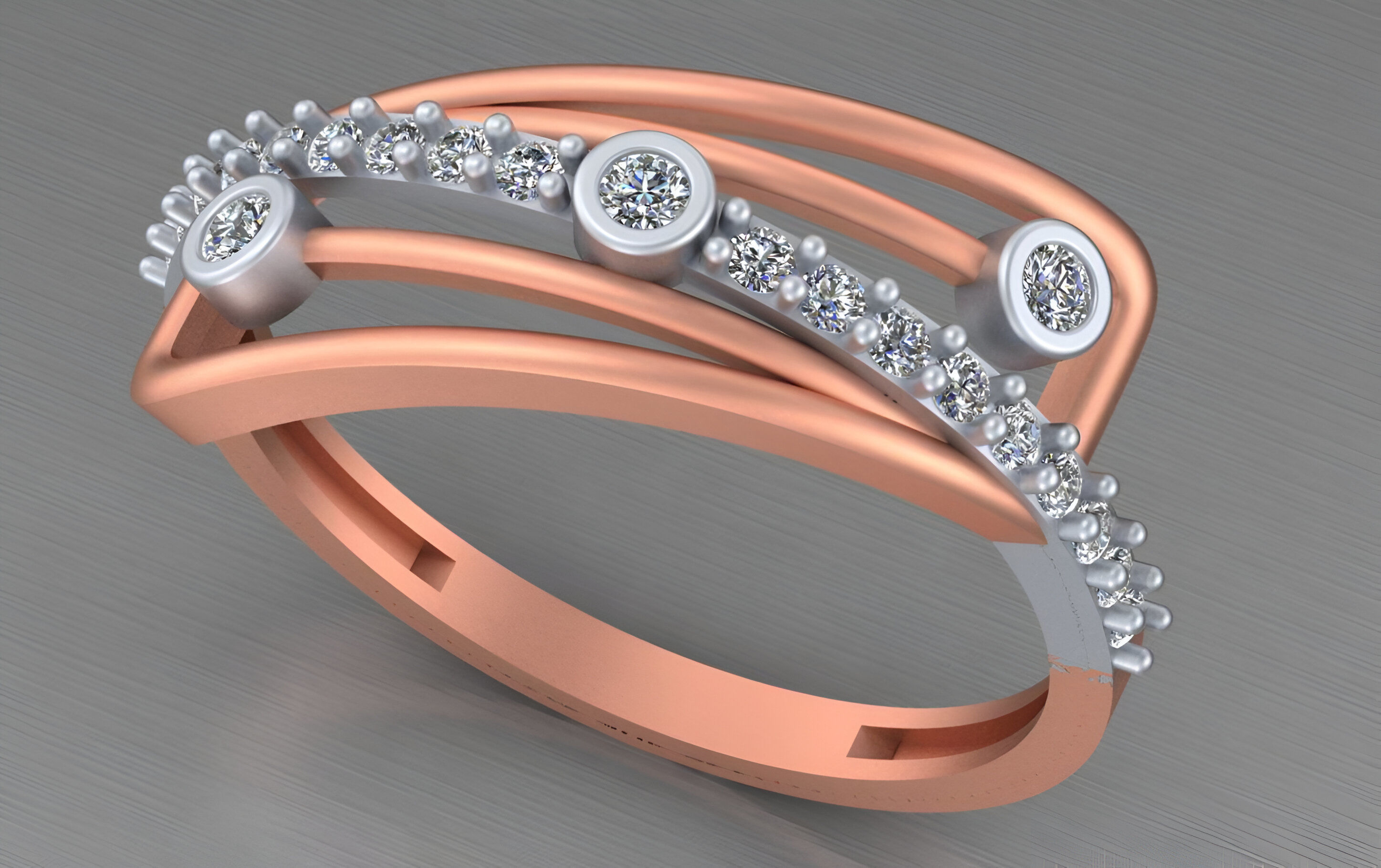 Wire Mesh Light weight italian diamond ring 3dm stl renders 3D print model_6