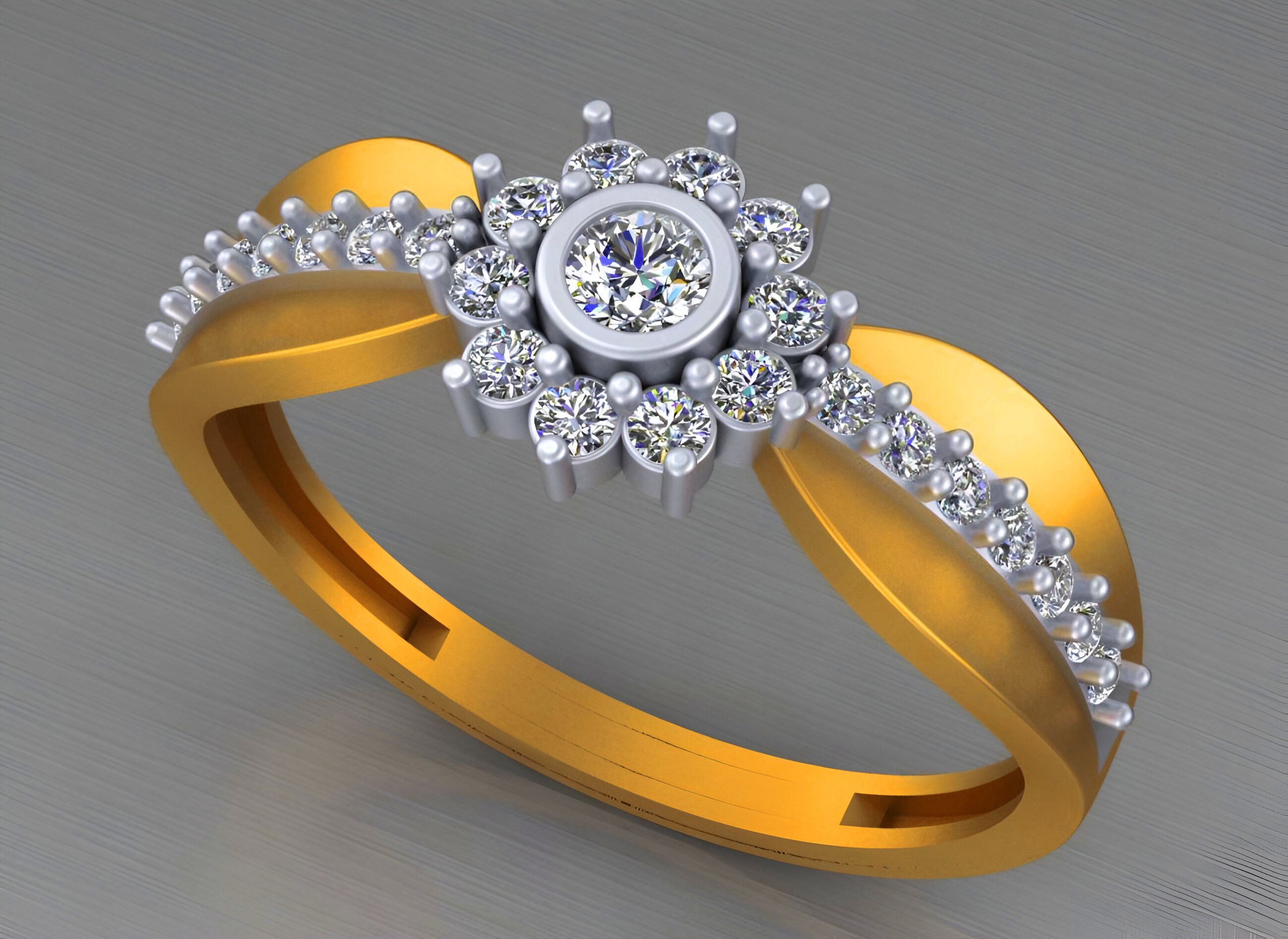 Light weight italian diamond ring 3dm stl renders details 3D print model_2