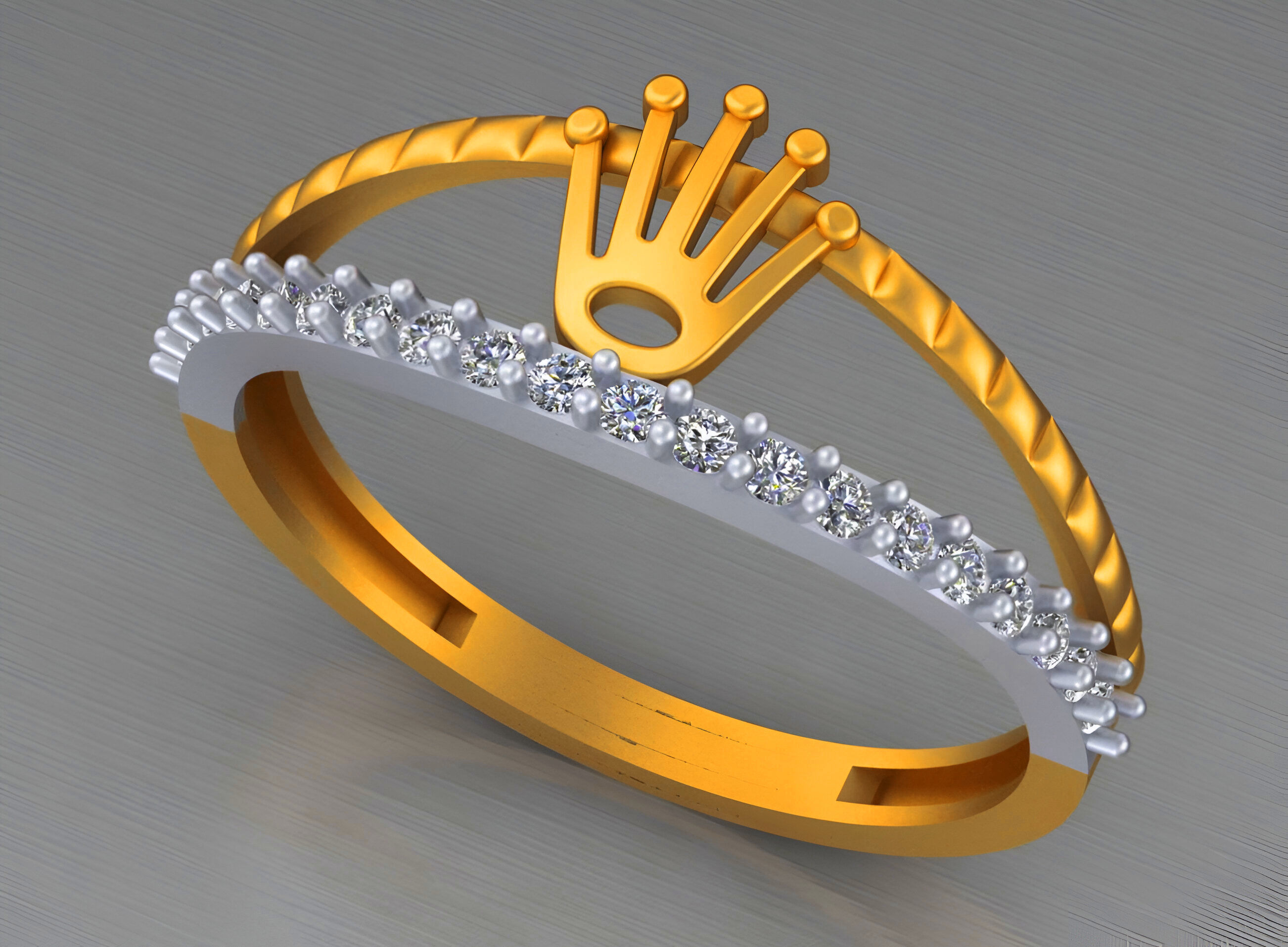 Crown Light weight italian diamond ring 3dm stl renders details 3D print model_2