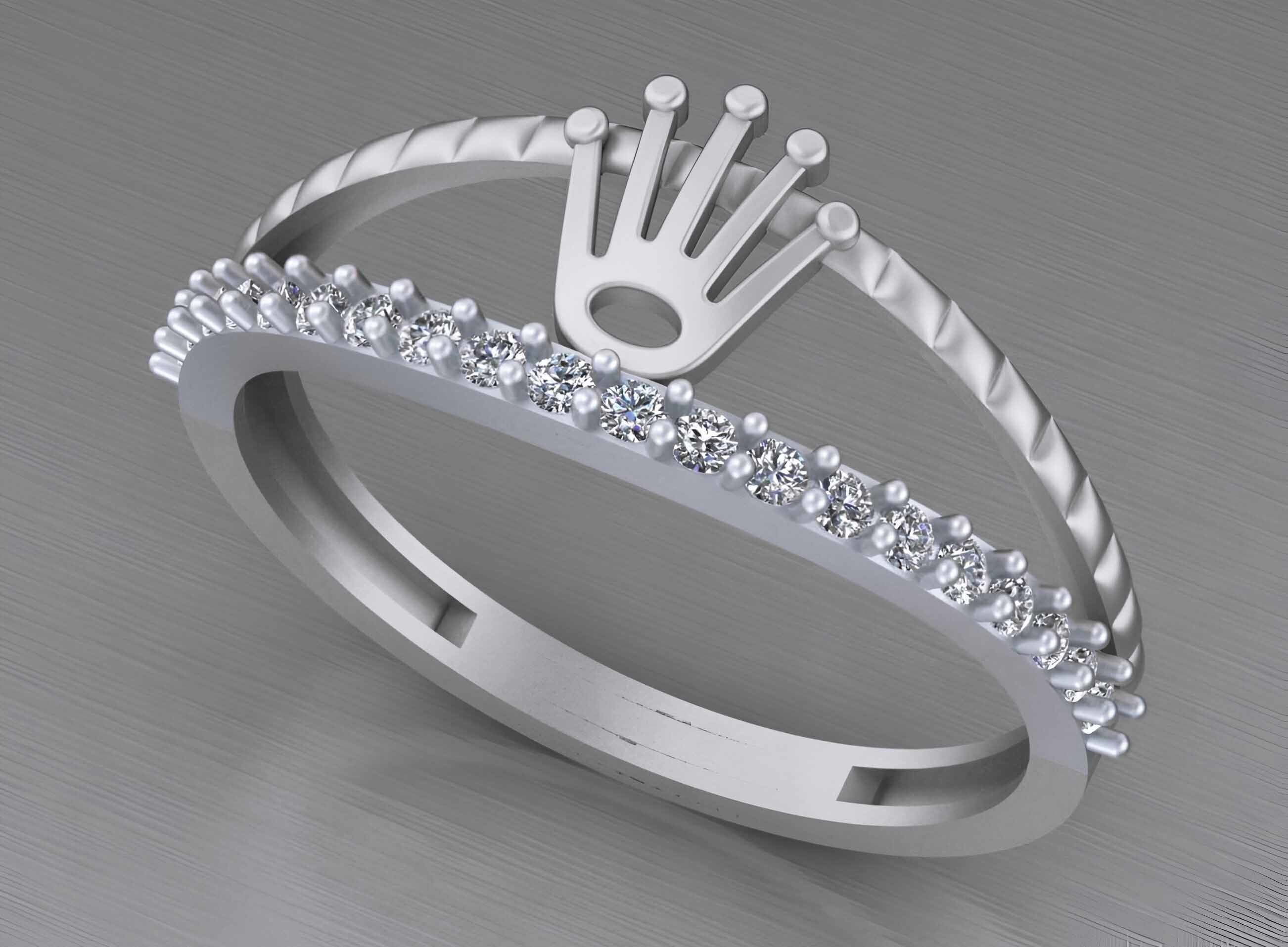 Crown Light weight italian diamond ring 3dm stl renders details 3D print model_3