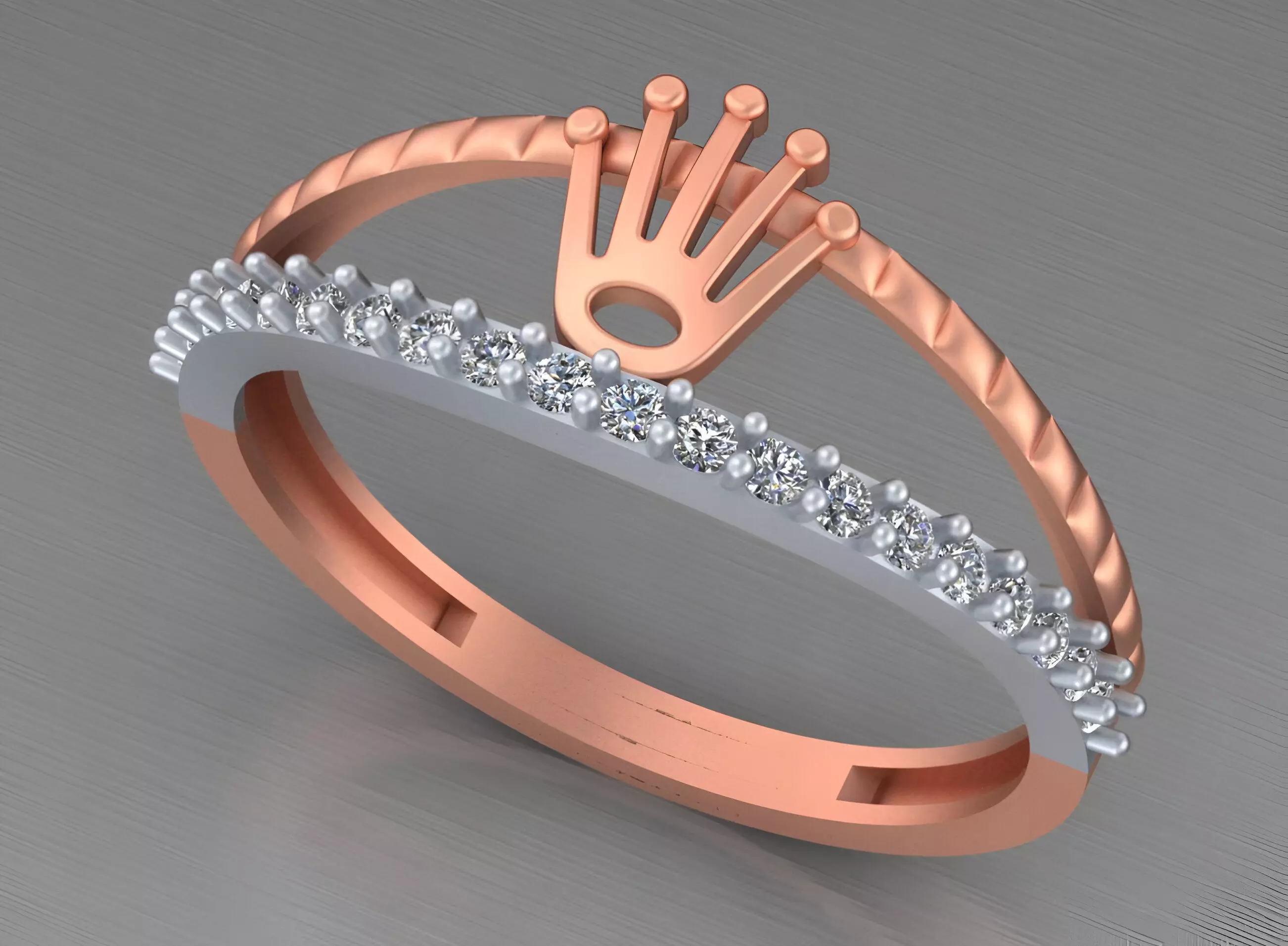 Crown Light weight italian diamond ring 3dm stl renders details 3D print model_0