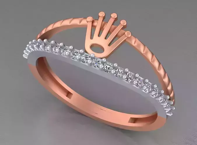 Crown Light weight italian diamond ring 3dm stl renders details 3D print model