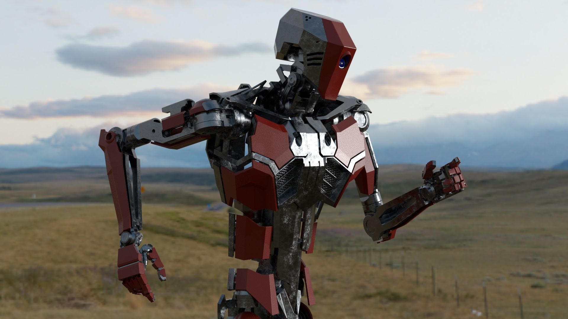 Fully rigged animated red robot 3D model_8