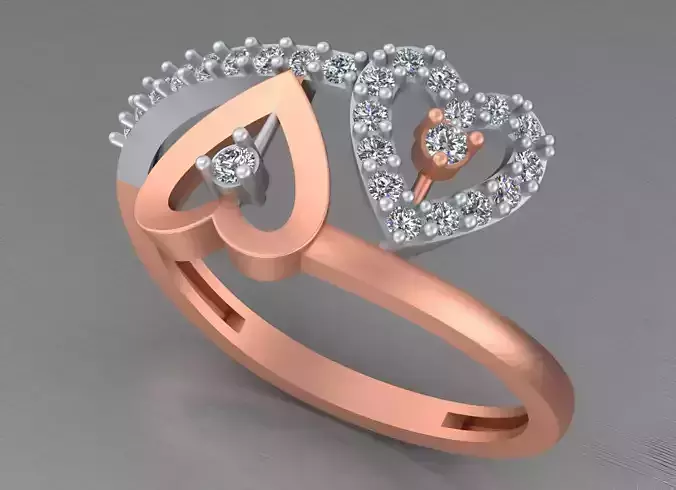 Dual Heart Light weight italian diamond ring 3dm stl renders 3D print model
