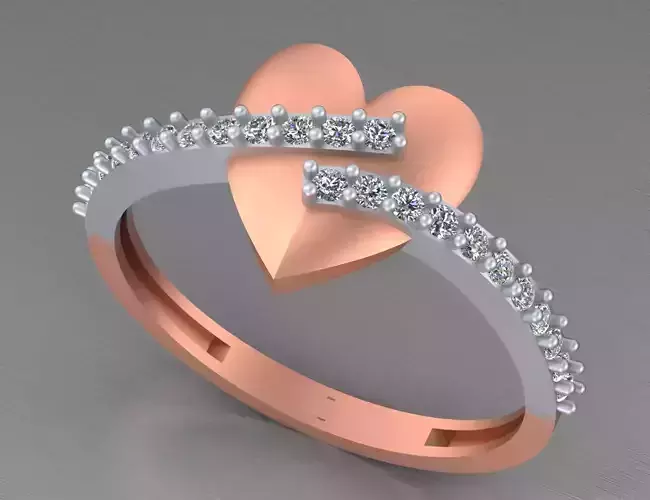 Heart Light weight italian diamond ring 3dm stl renders details