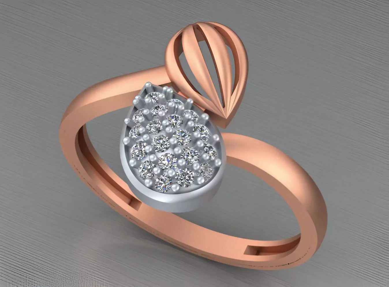 Dual Pear Light weight italian diamond ring 3dm stl renders 3D print model_0