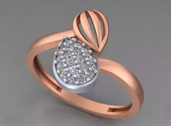 Dual Pear Light weight italian diamond ring 3dm stl renders 3D print model