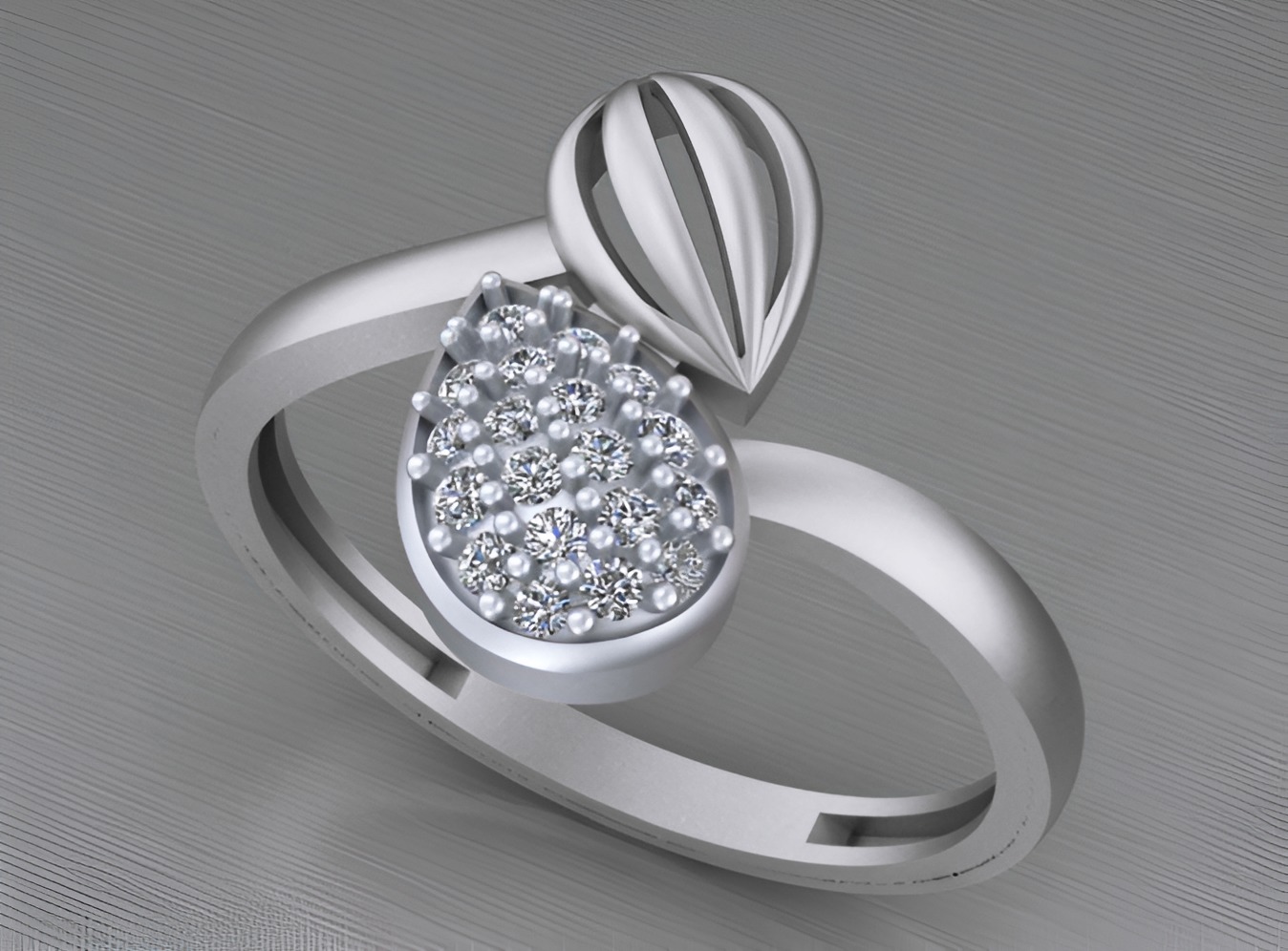Dual Pear Light weight italian diamond ring 3dm stl renders 3D print model_4