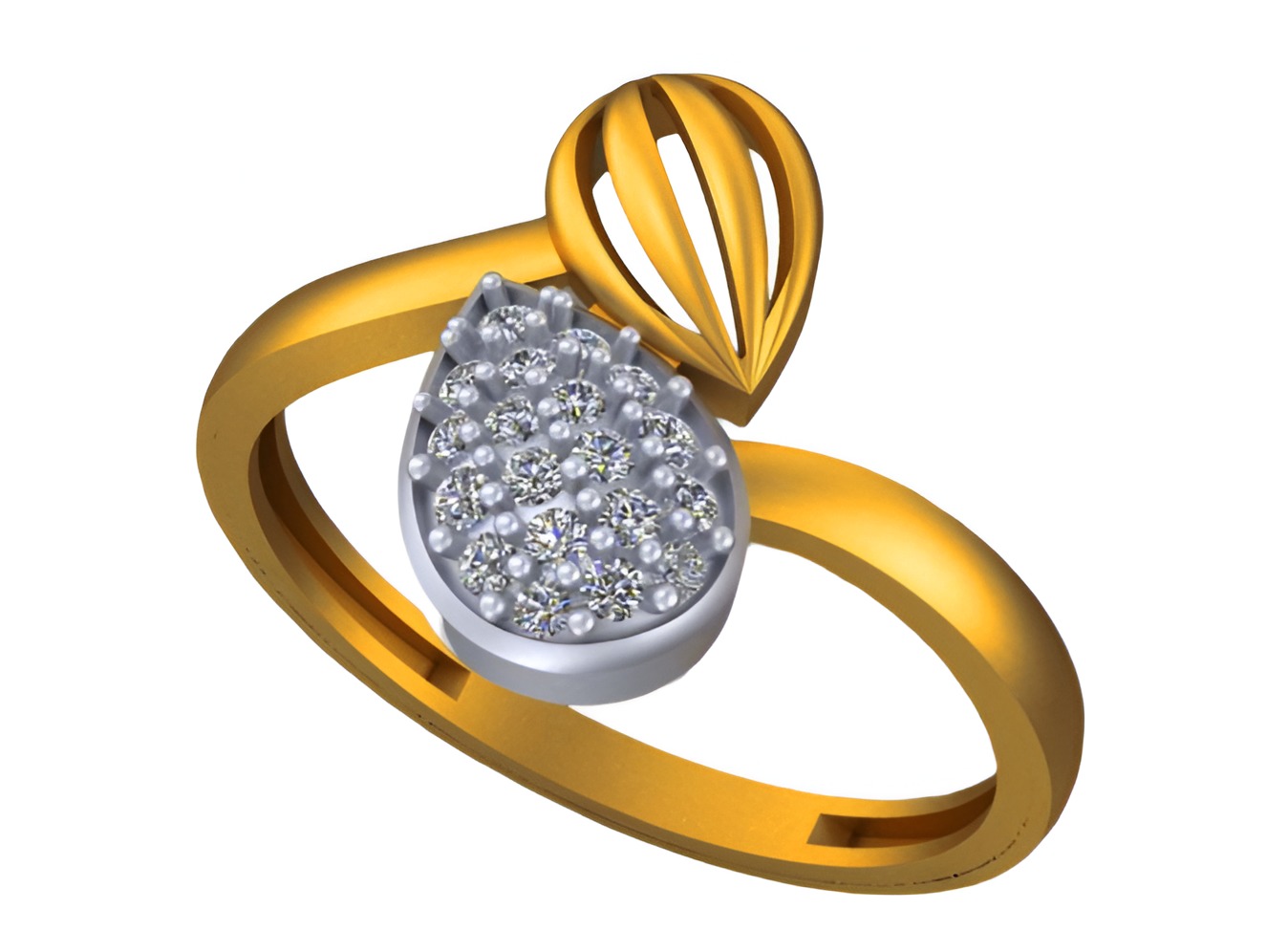 Dual Pear Light weight italian diamond ring 3dm stl renders 3D print model_8