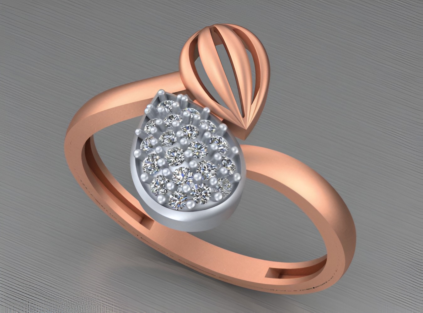 Dual Pear Light weight italian diamond ring 3dm stl renders 3D print model_3