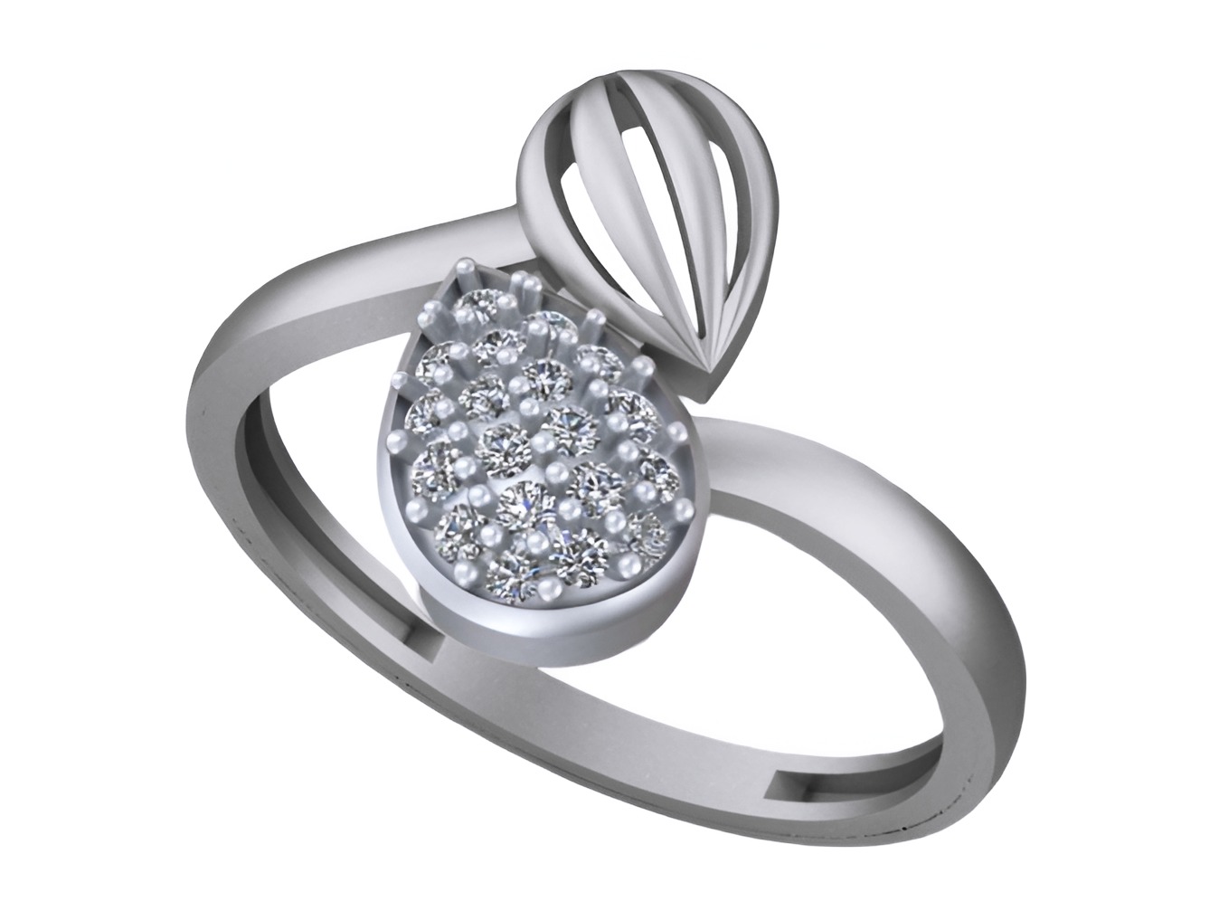 Dual Pear Light weight italian diamond ring 3dm stl renders 3D print model_6