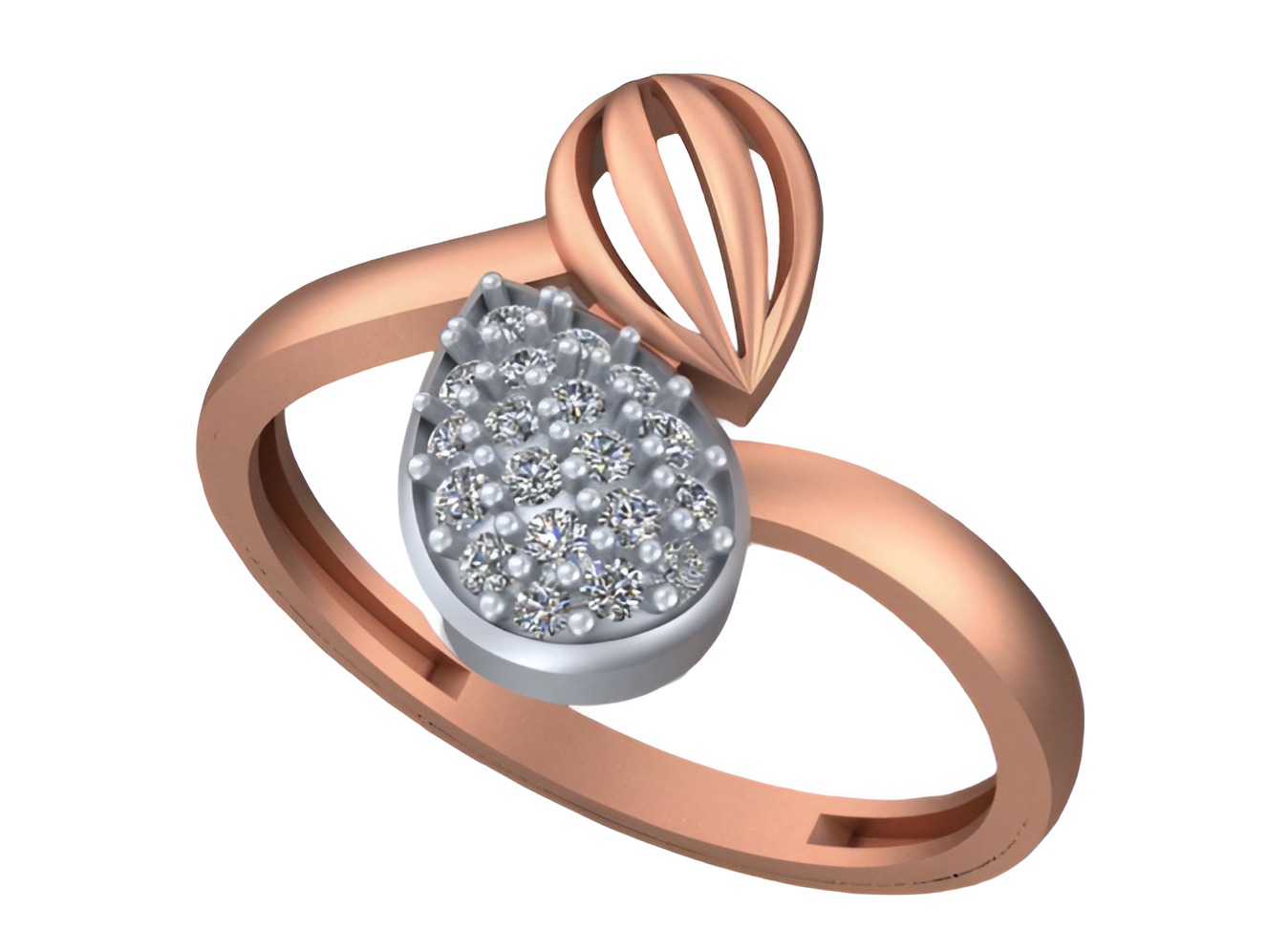 Dual Pear Light weight italian diamond ring 3dm stl renders 3D print model_7