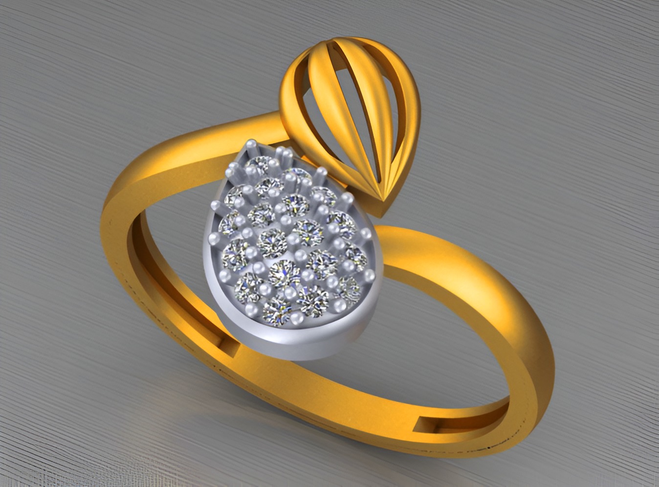 Dual Pear Light weight italian diamond ring 3dm stl renders 3D print model_2