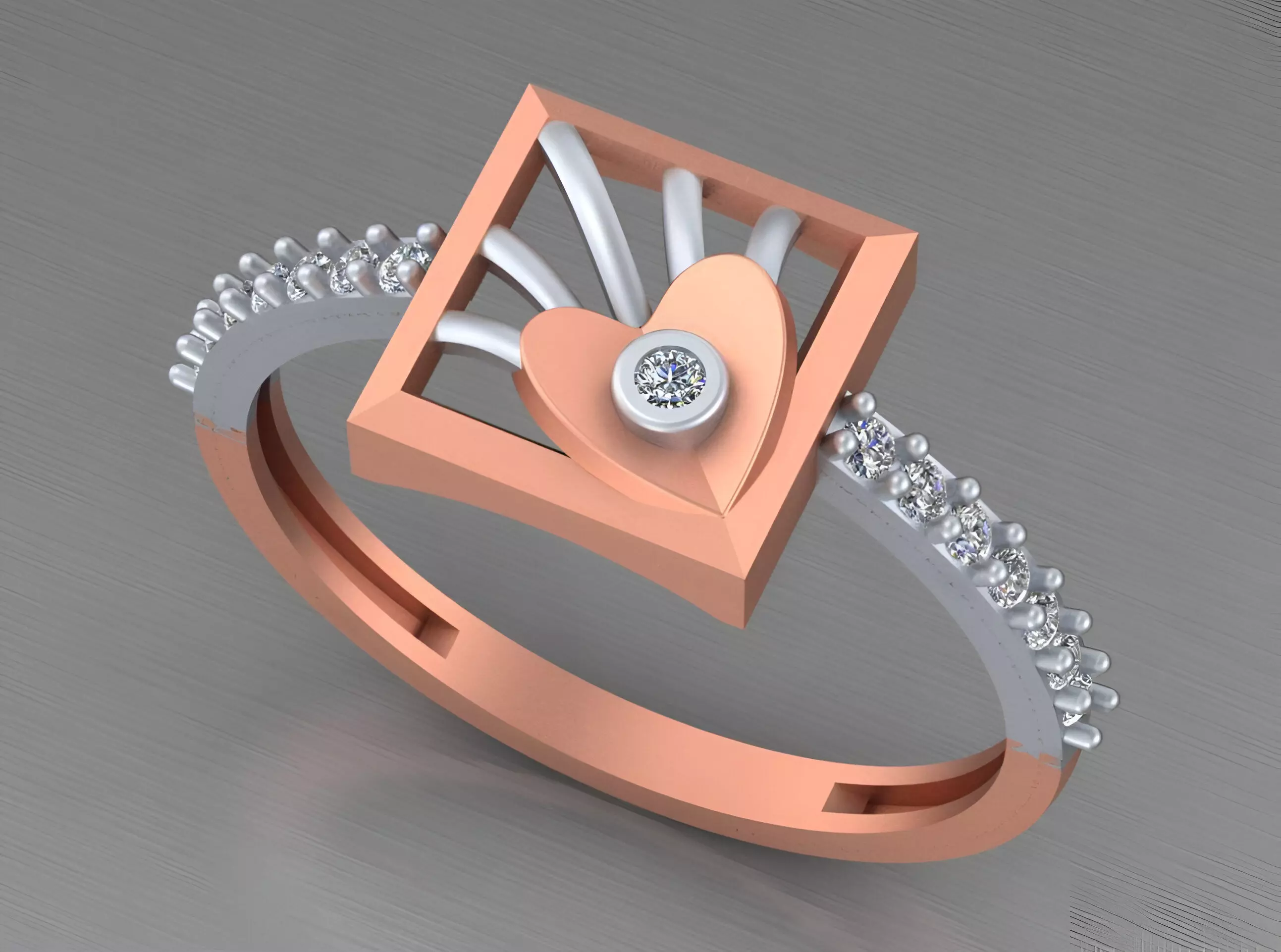 Heart Light weight italian diamond ring 3dm stl renders details 3D print model_0