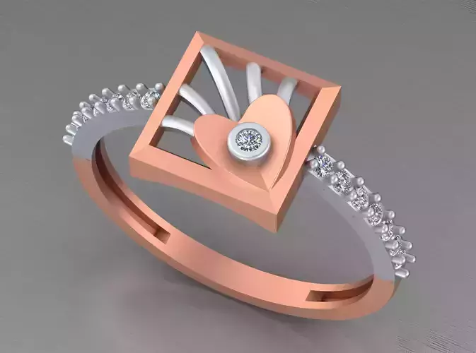 Heart Light weight italian diamond ring 3dm stl renders details