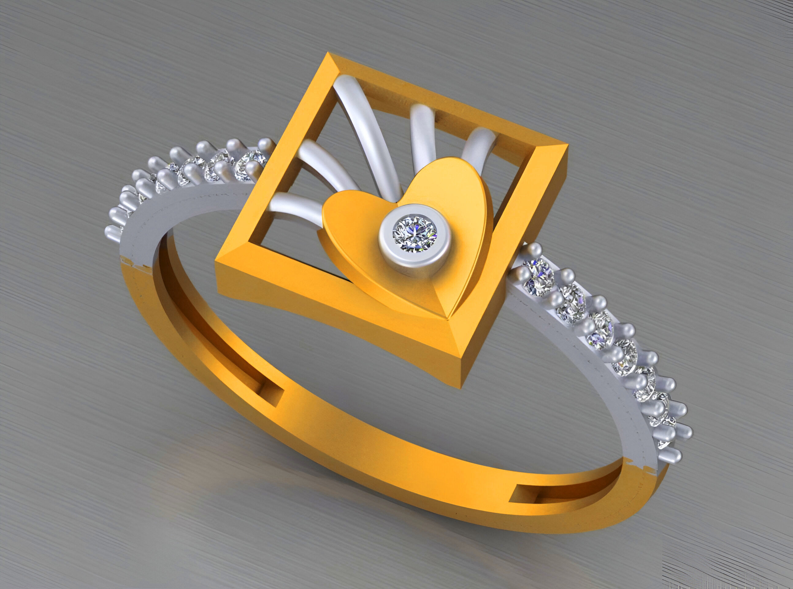Heart Light weight italian diamond ring 3dm stl renders details 3D print model_4