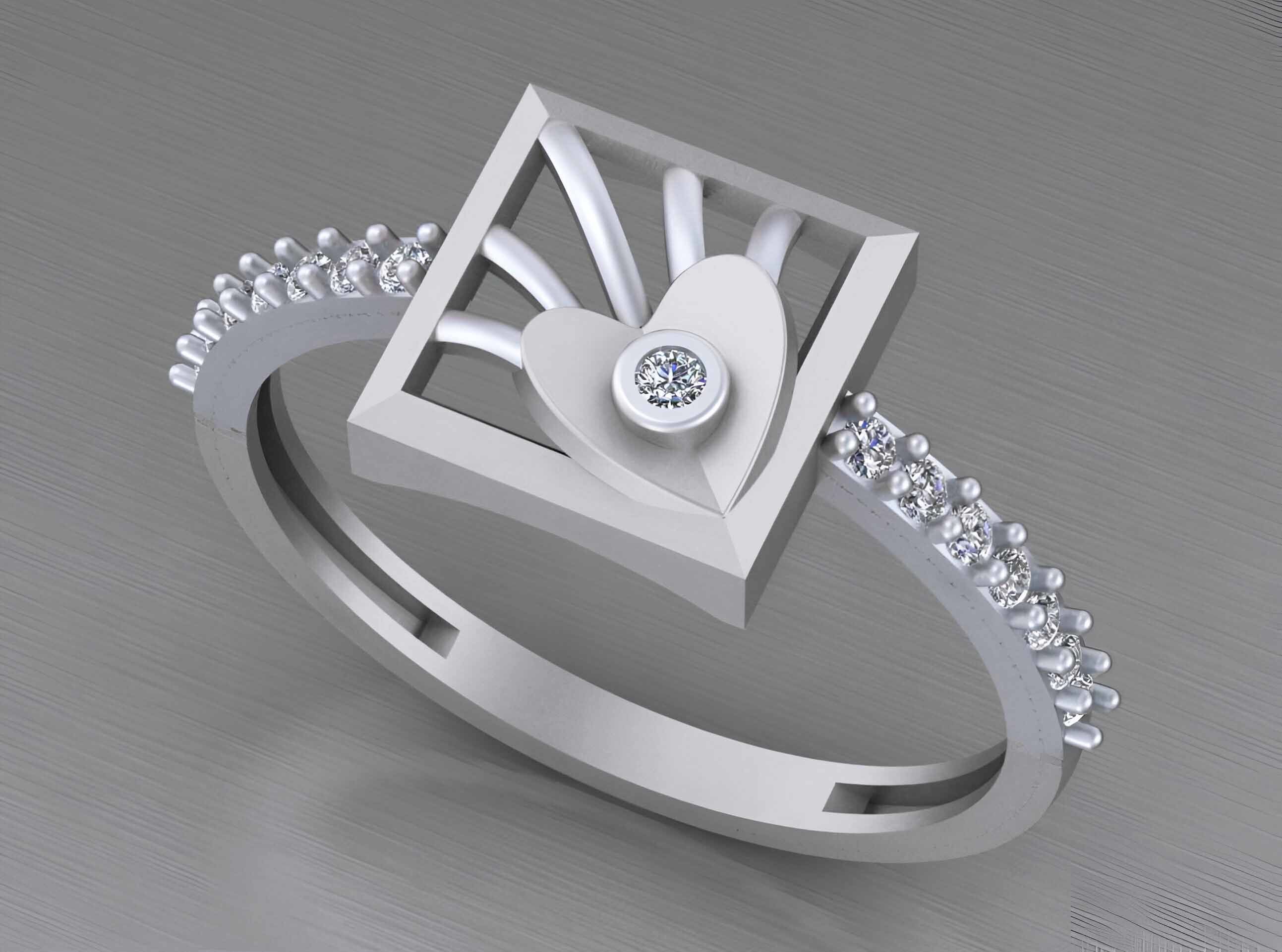 Heart Light weight italian diamond ring 3dm stl renders details 3D print model_2