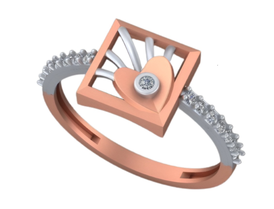 Heart Light weight italian diamond ring 3dm stl renders details 3D print model_7