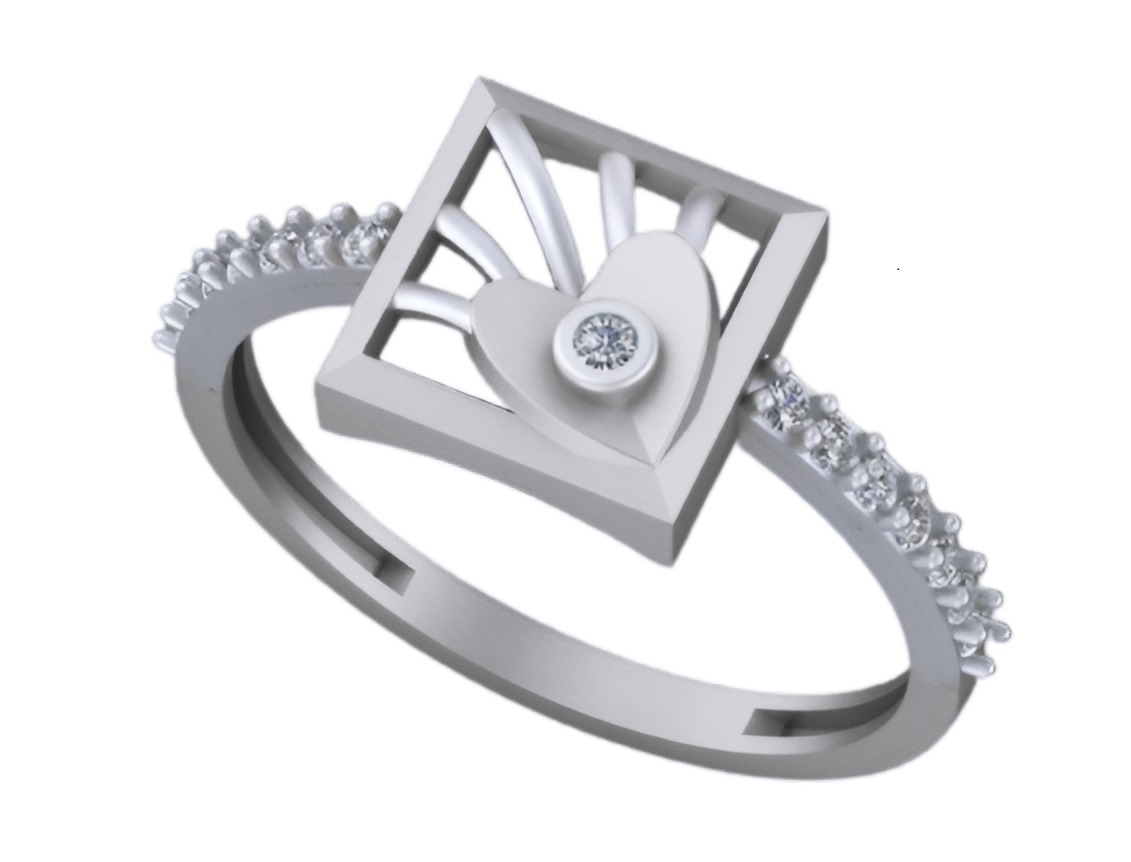 Heart Light weight italian diamond ring 3dm stl renders details 3D print model_6