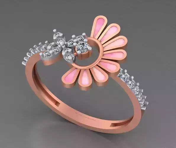 Flower Light weight italian diamond ring 3dm stl renders details