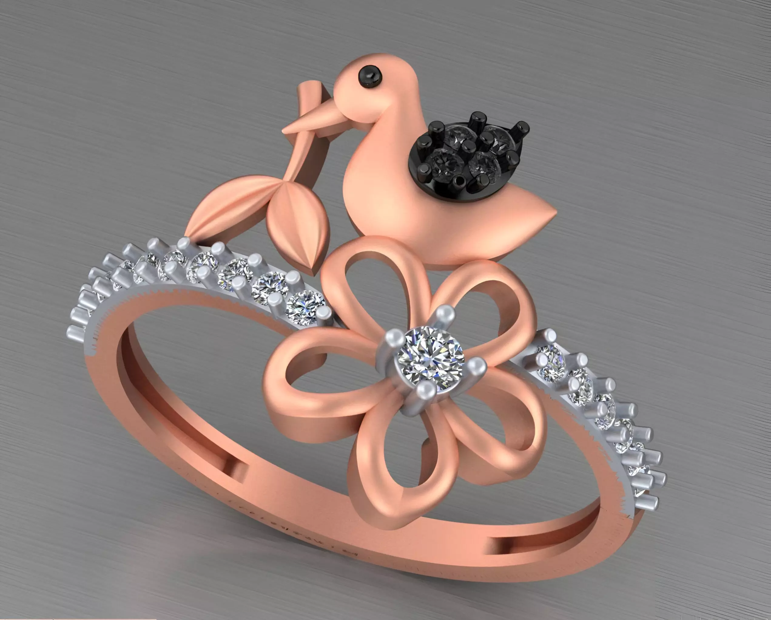 Butterfly Flower Light weight italian ring 3dm stl renders 3D print model_0