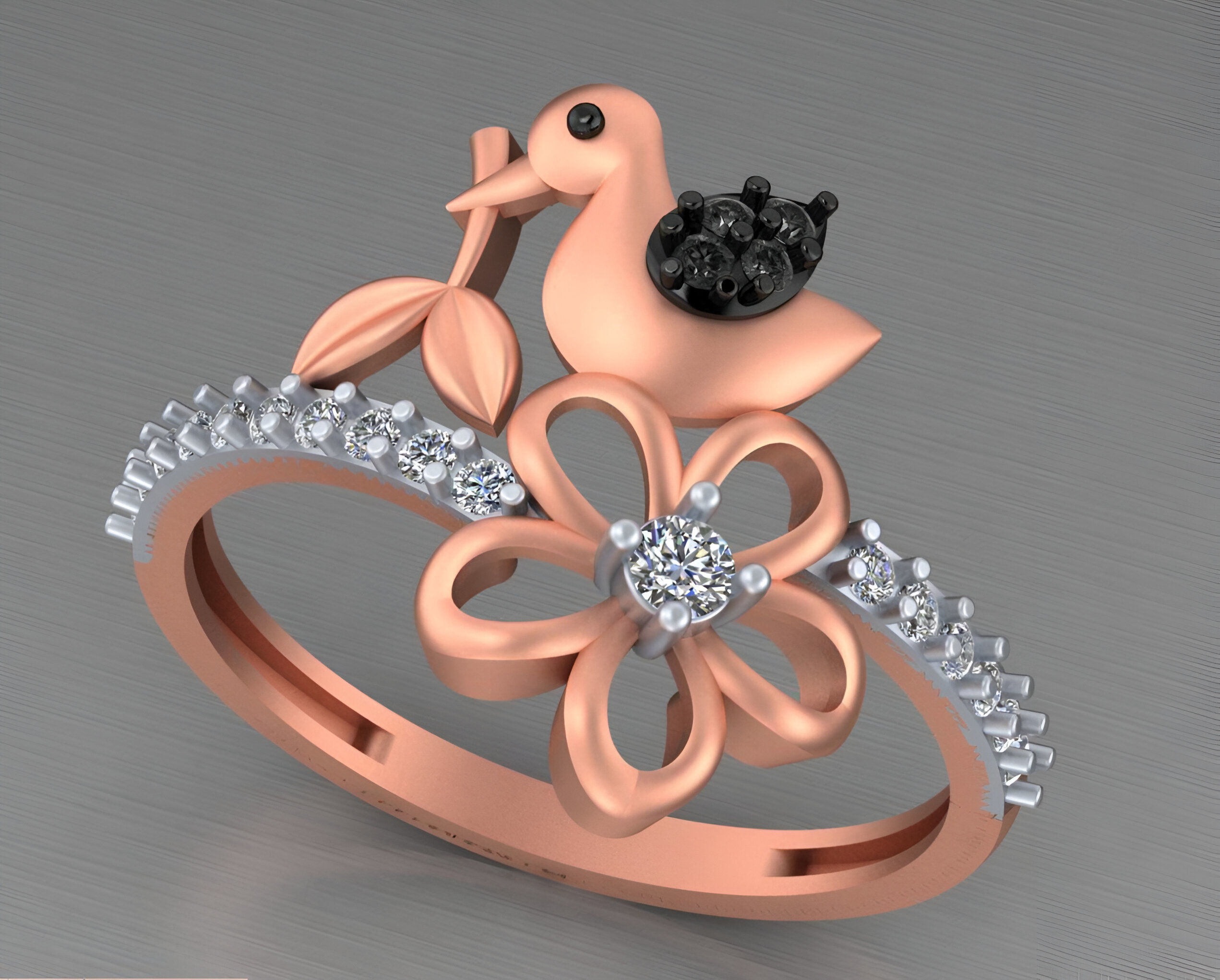 Butterfly Flower Light weight italian ring 3dm stl renders 3D print model_5